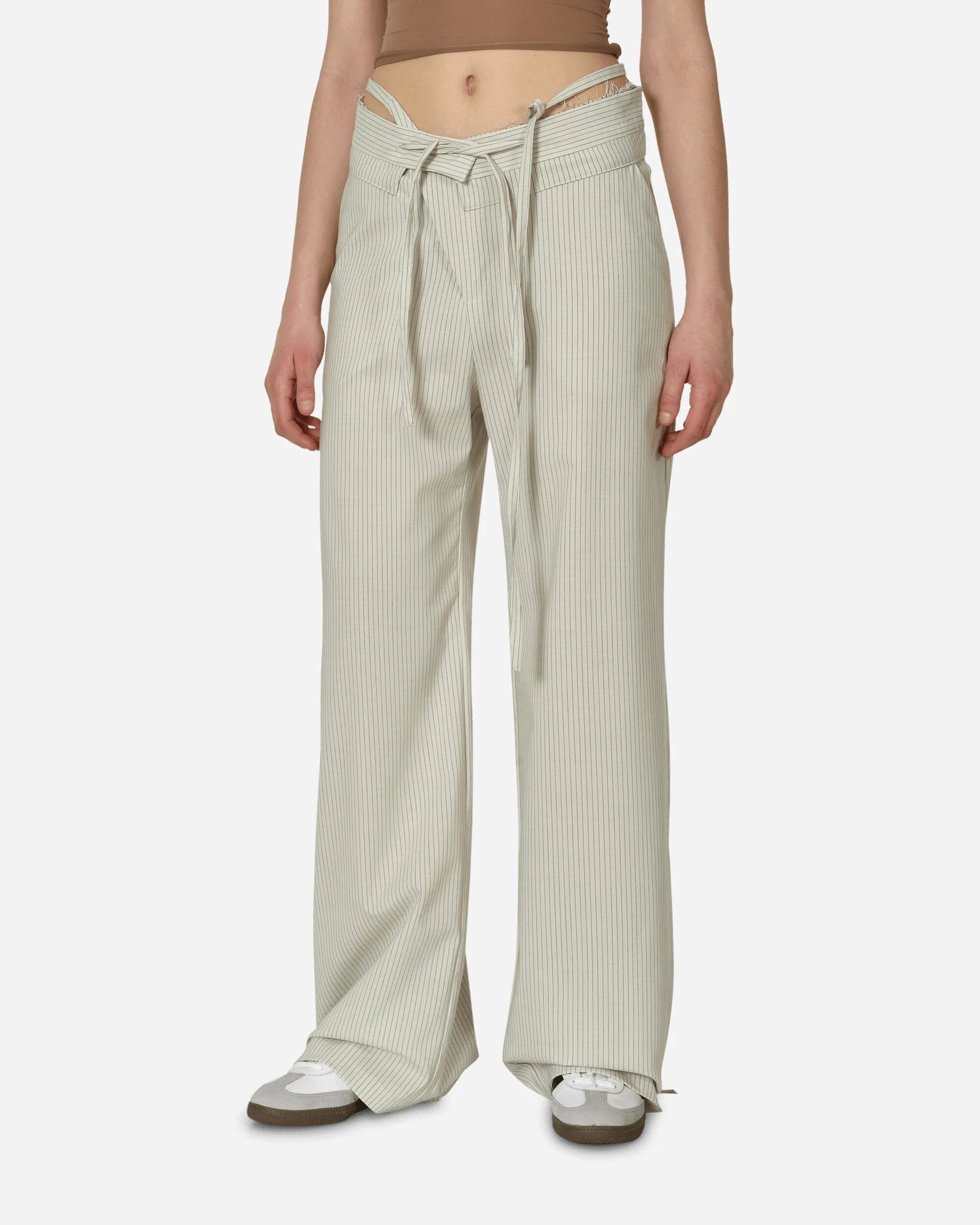 Double Fold Suit Pants Cream Pinstripe