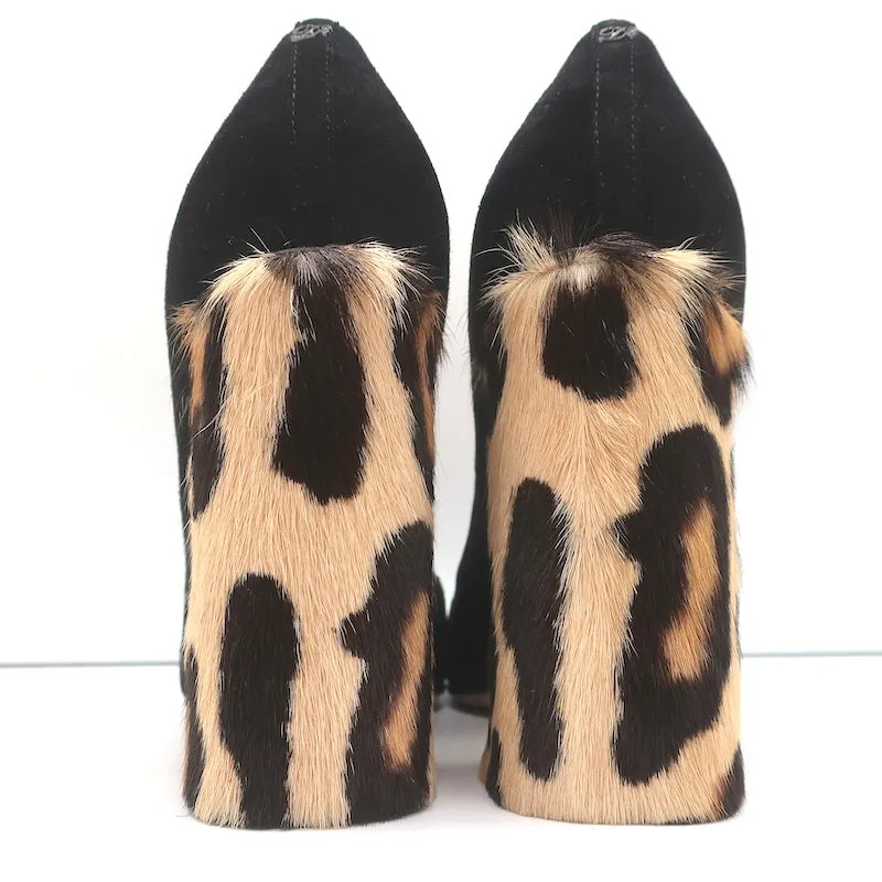 Dsquared2 Pumps Black Suede & Leopard Calf Hair Size 40 Square Toe Heels