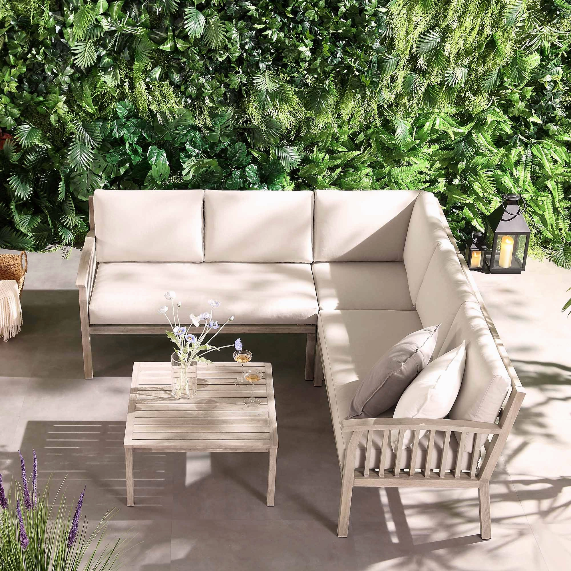 Earlswood Aluminium Washed Wood Effect Corner Sofa Set with Coffee Table