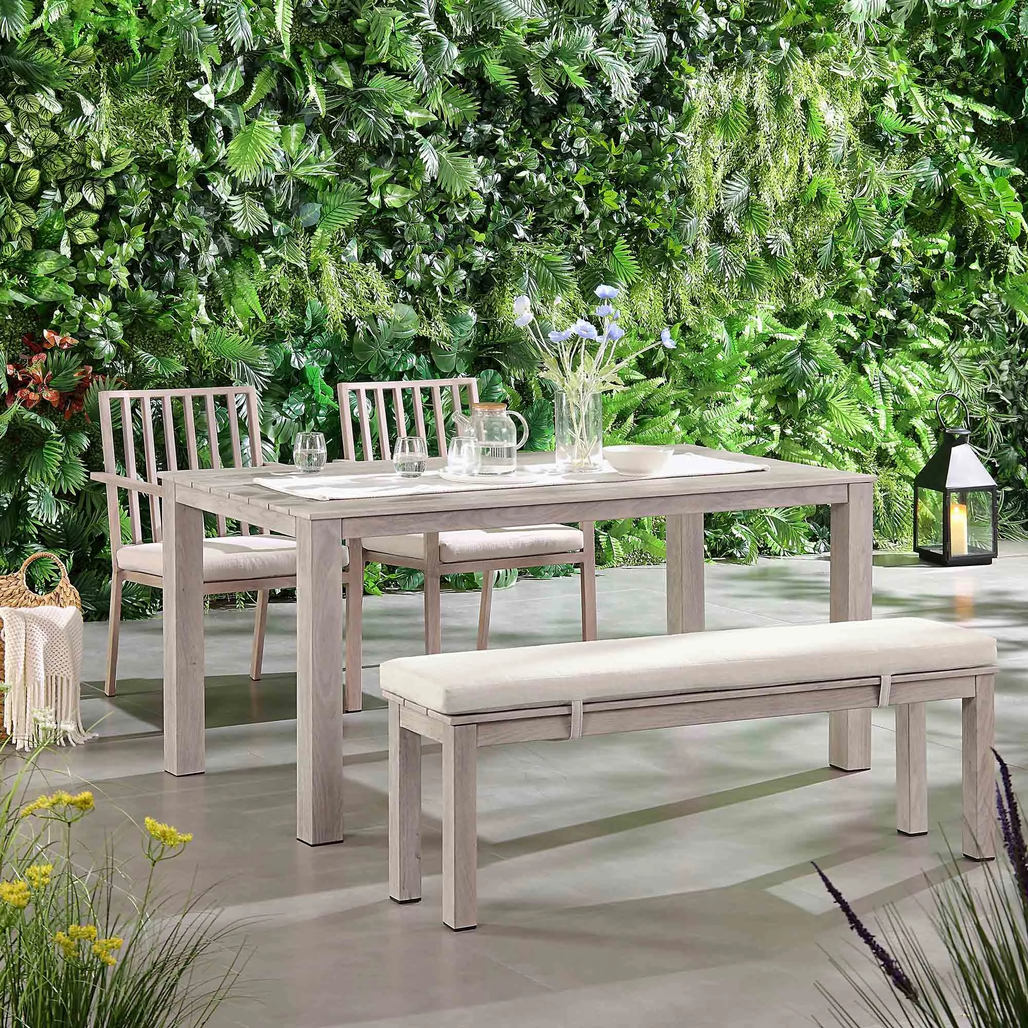Earlswood Aluminium Washed Wood Effect Dining Set with Bench