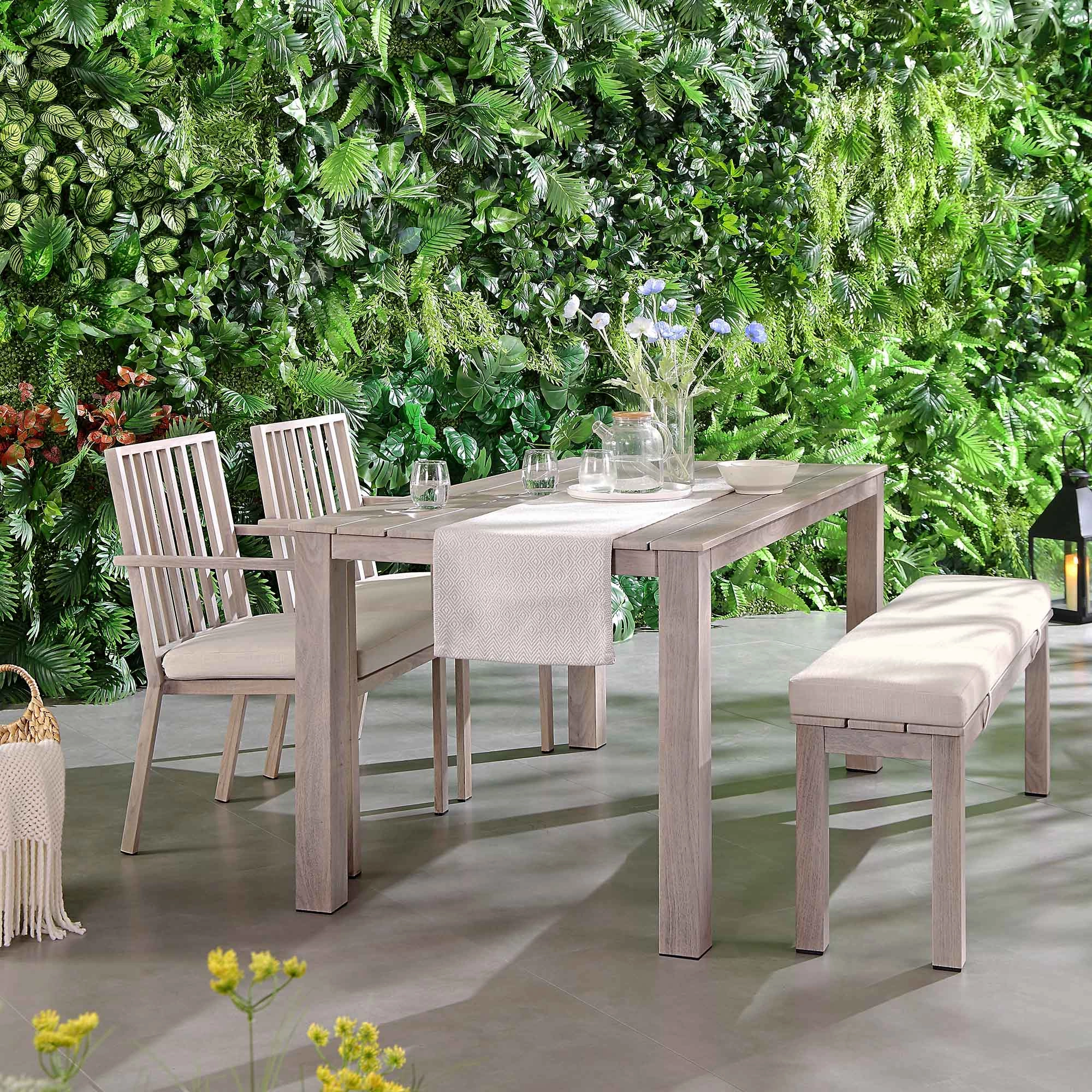 Earlswood Aluminium Washed Wood Effect Dining Set with Bench
