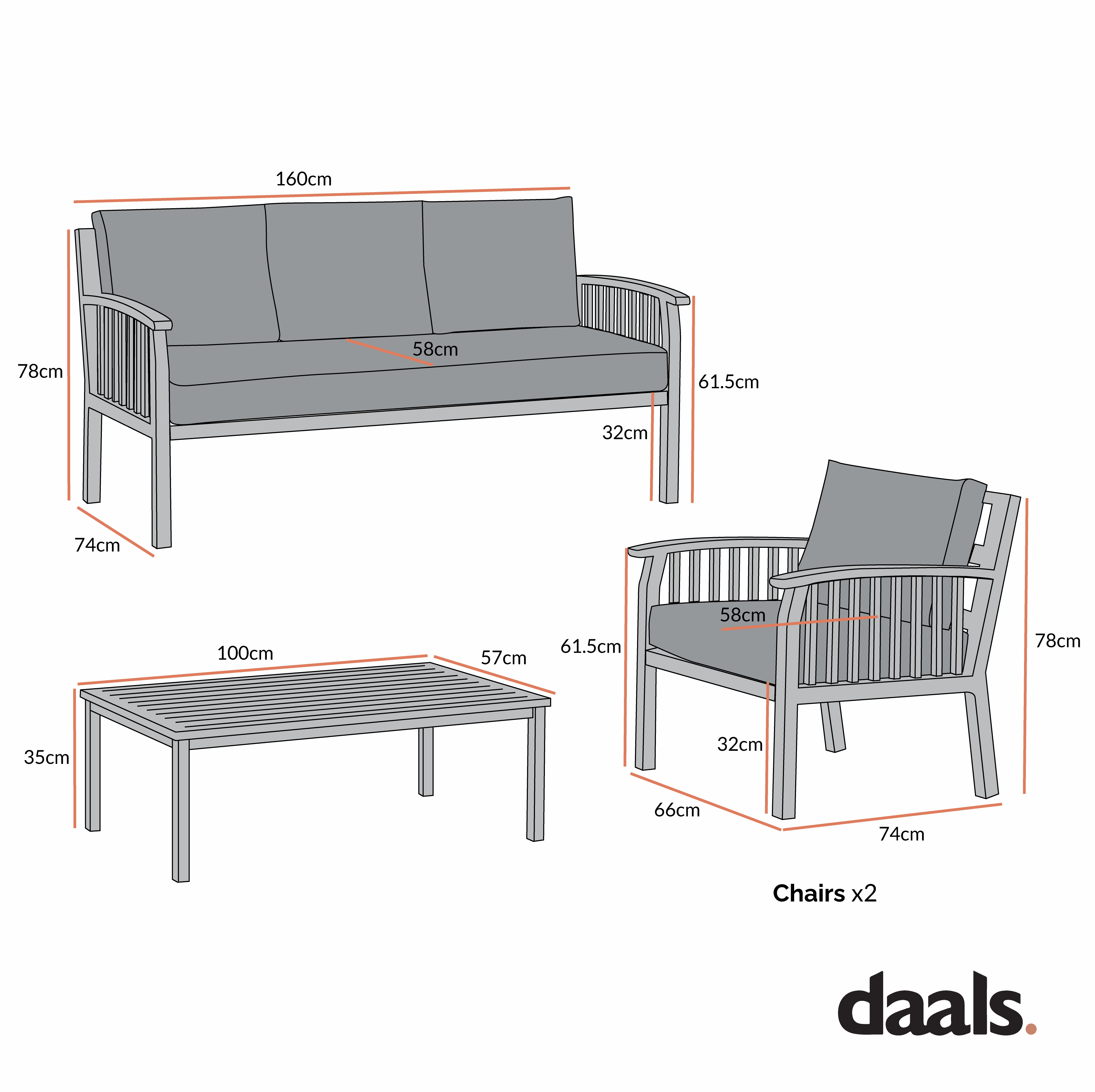 Earlswood Aluminium Washed Wood Effect Sofa Set with Coffee Table