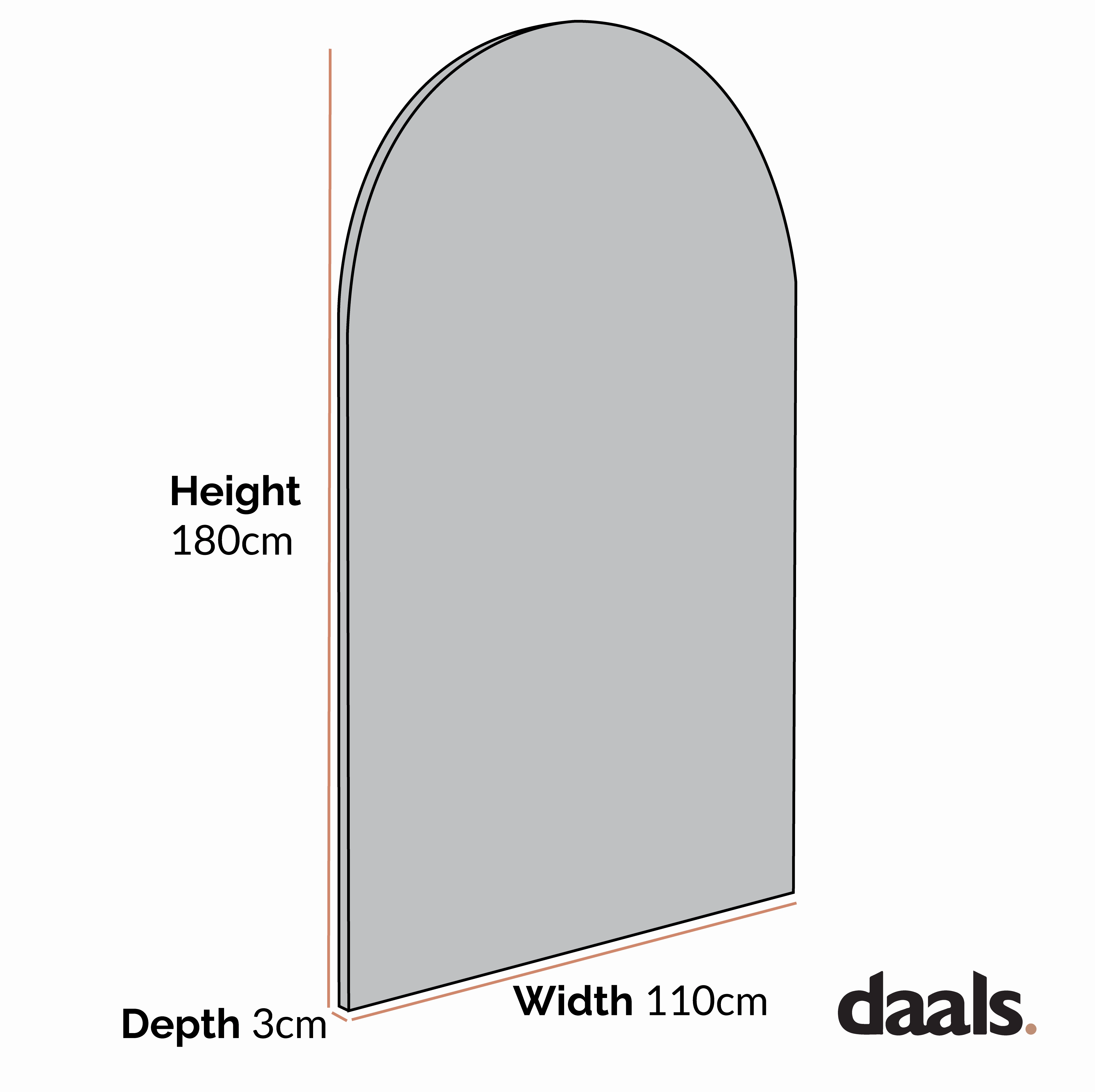 Eden Arched Full Length Metal Frame Mirror 180 x 110 cm, Black