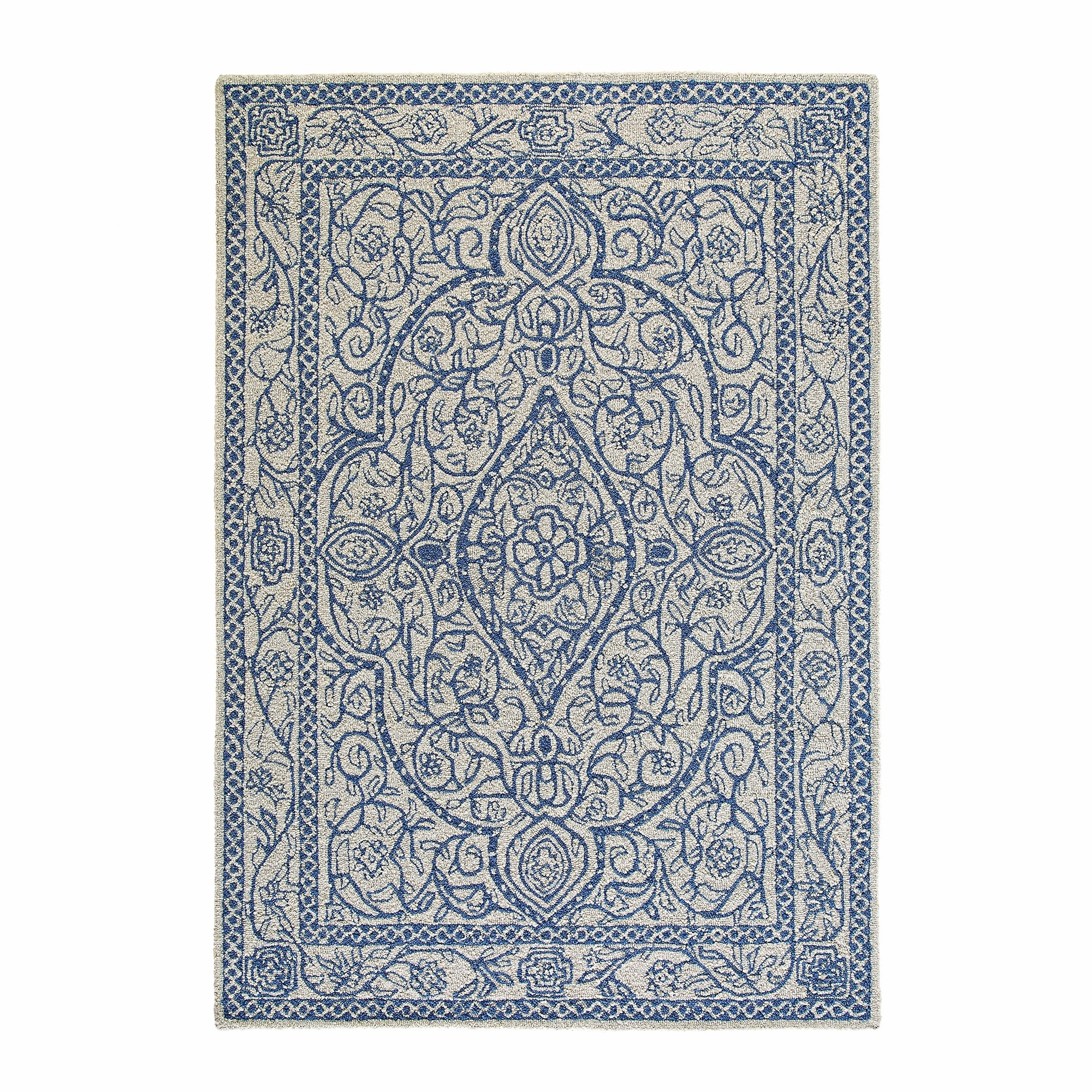 Eden Blue Leaf Traditional Hand Tufted Wool Rug