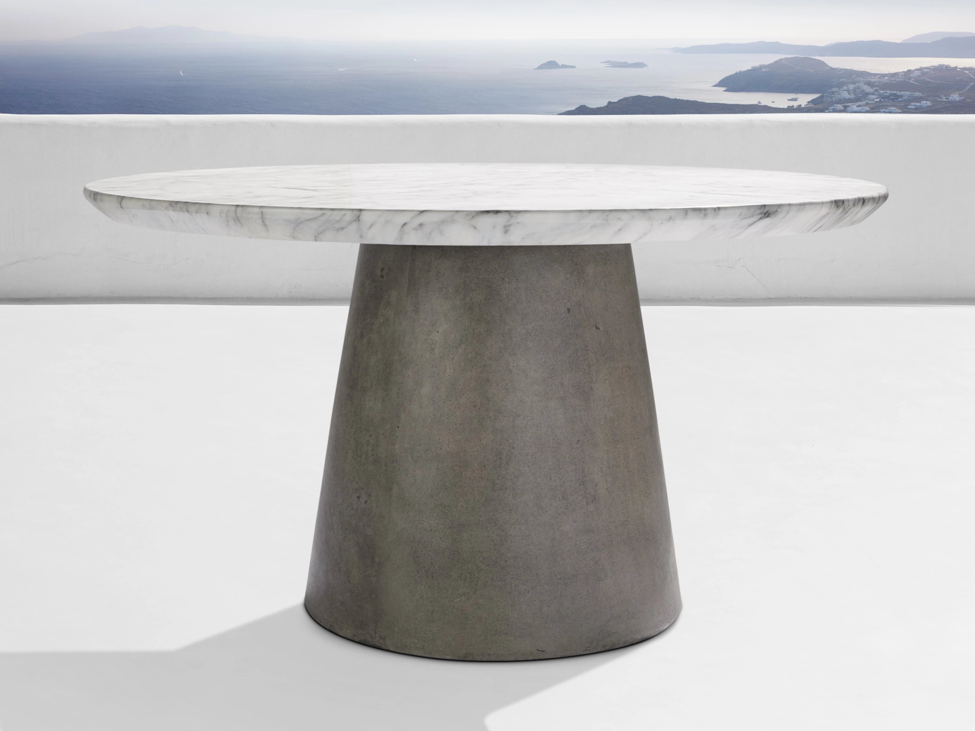 Edgewater Outdoor Dining Table in White Faux Marble