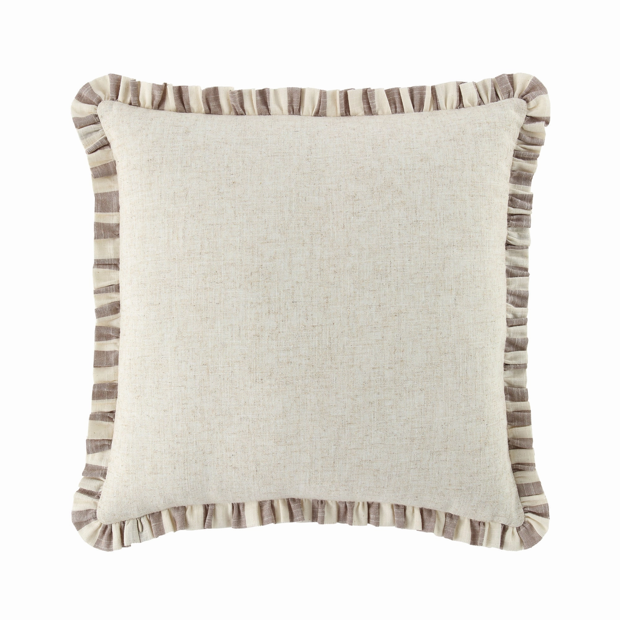 Edith Reversible Linen Blend Beige Striped Frill Cushion