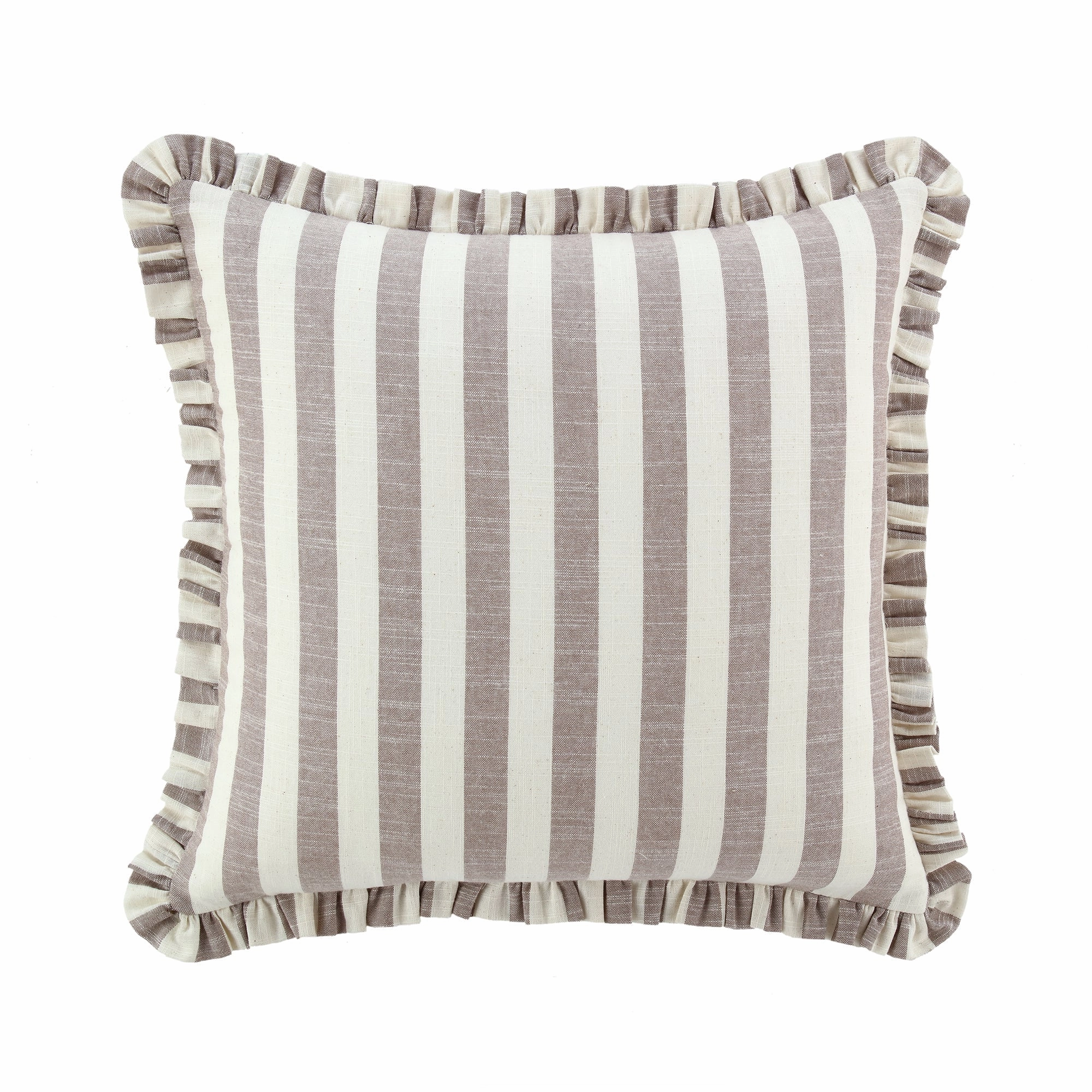 Edith Reversible Linen Blend Beige Striped Frill Cushion