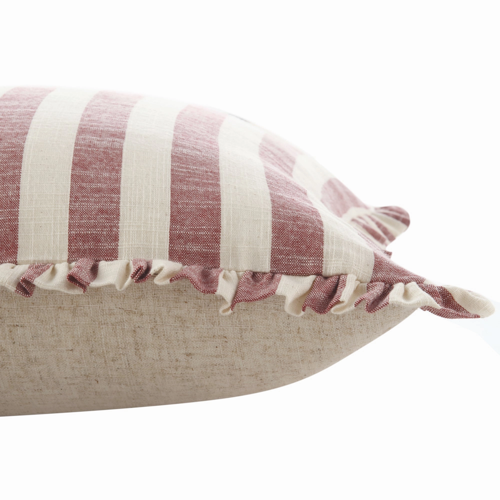 Edith Reversible Linen Blend Red Striped Frill Cushion