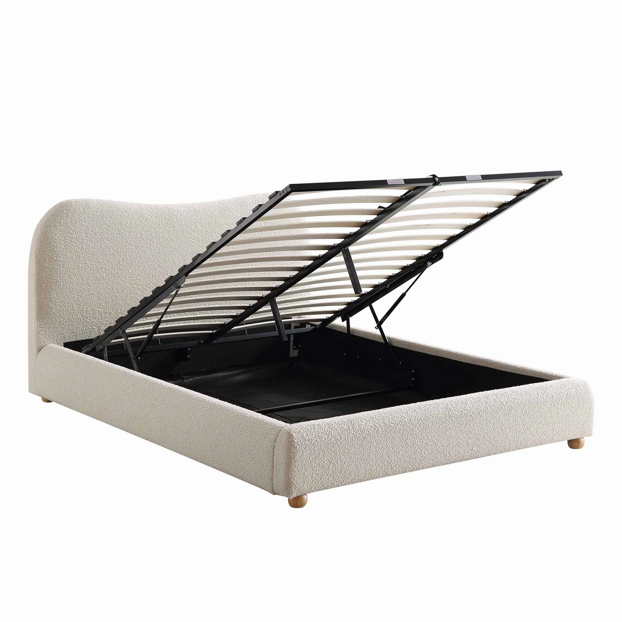 Egerie Curved Headboard Beige Boucle Ottoman Storage Bed