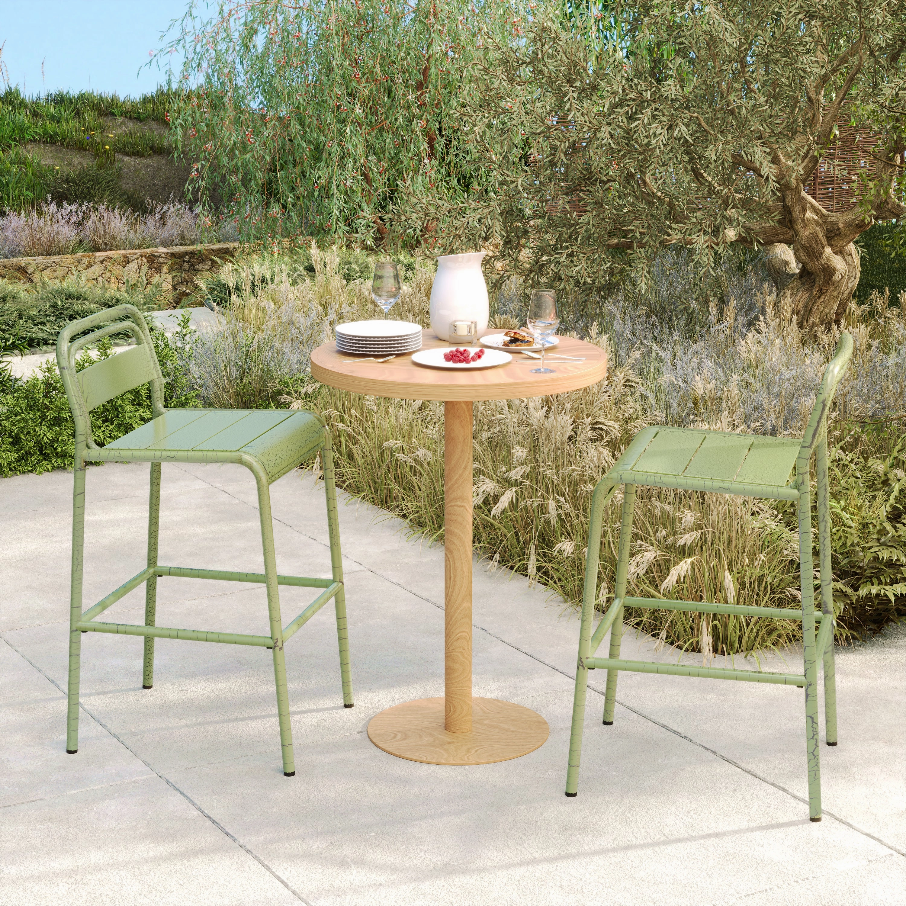 Elowen Outdoor Patio Bar Stools, Iron, Set of 2 outdoor lounge chair, patio sofa