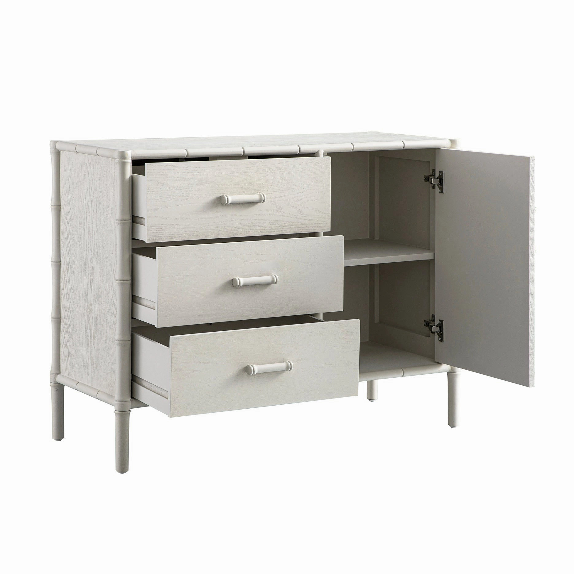 Elstowe Faux Bamboo 1-Door 3-Drawer Sideboard, Shaded White