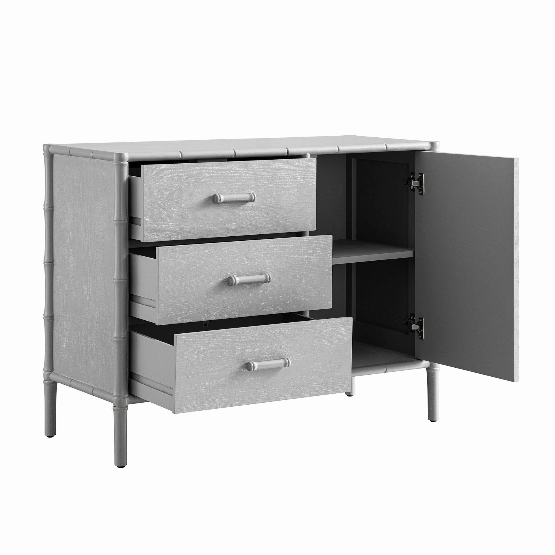 Elstowe Faux Bamboo 1-Door 3-Drawer Sideboard, Warm Grey