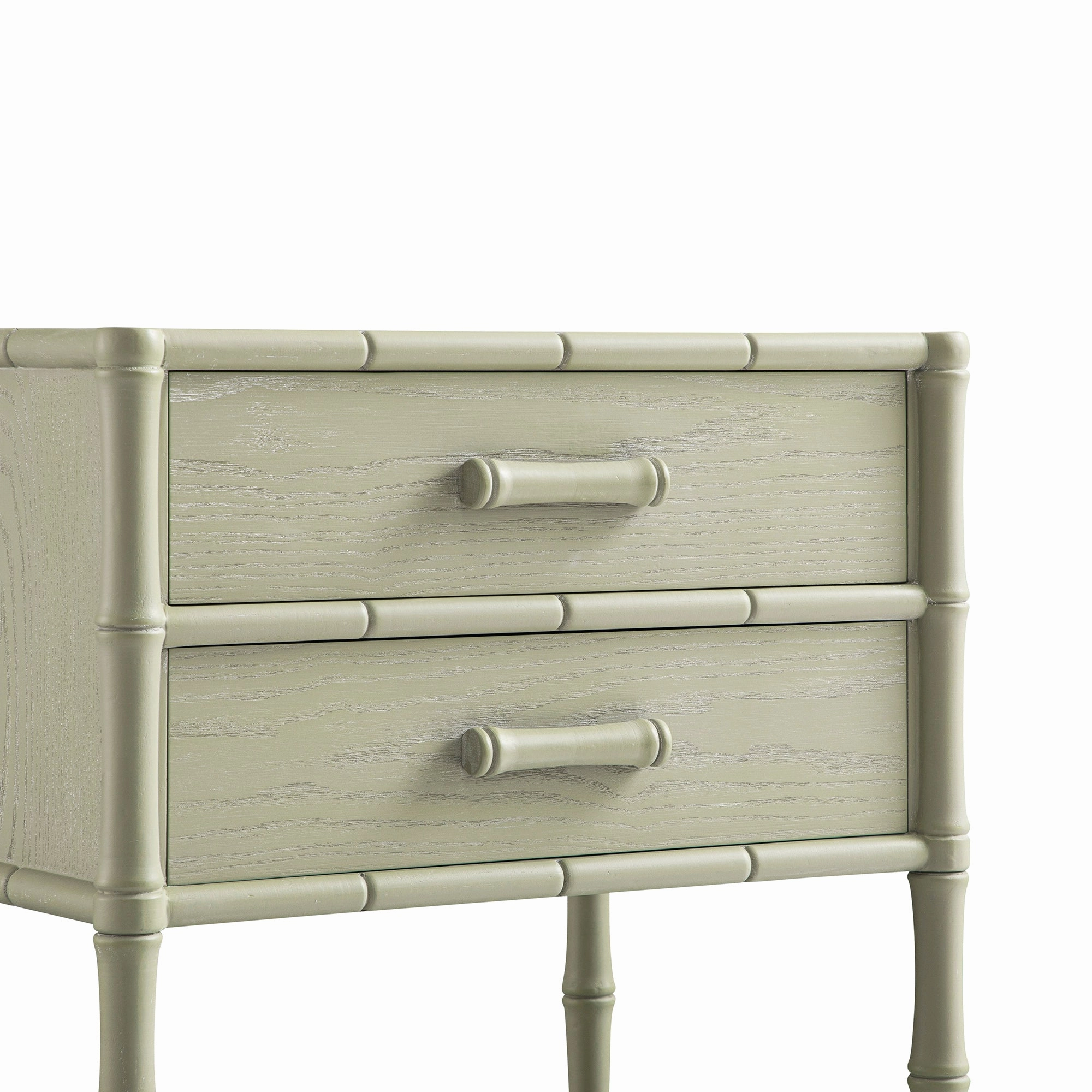 Elstowe Faux Bamboo 2-Drawer Bedside Table, Sage Green