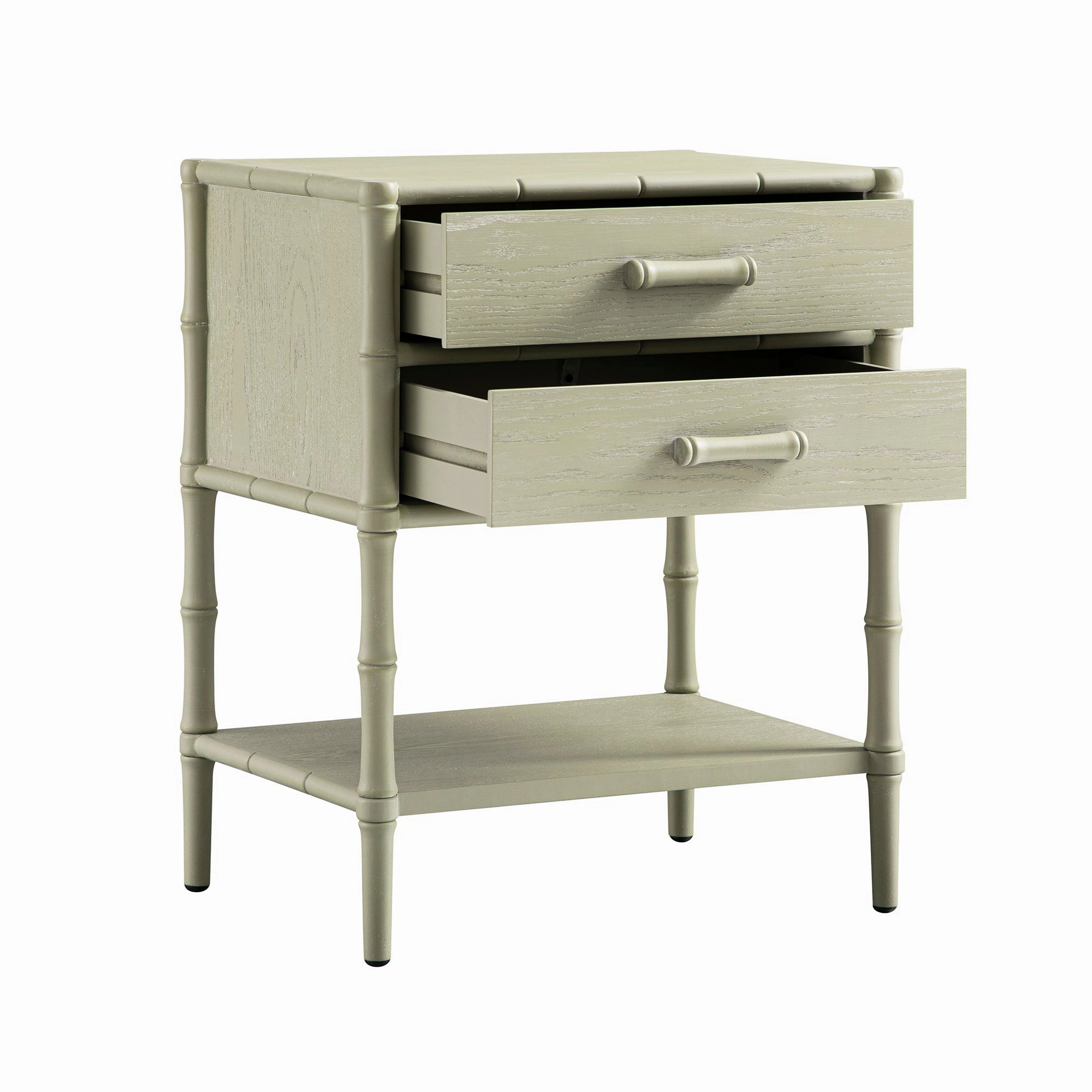 Elstowe Faux Bamboo 2-Drawer Bedside Table, Sage Green