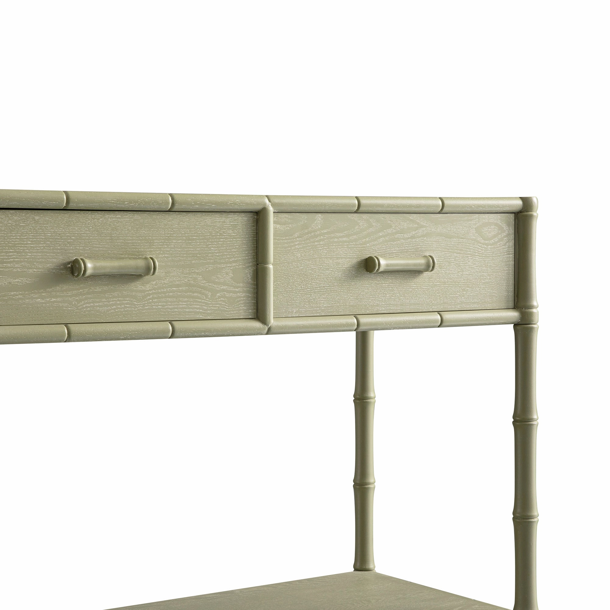 Elstowe Faux Bamboo 2-Drawer Console Table, Sage Green