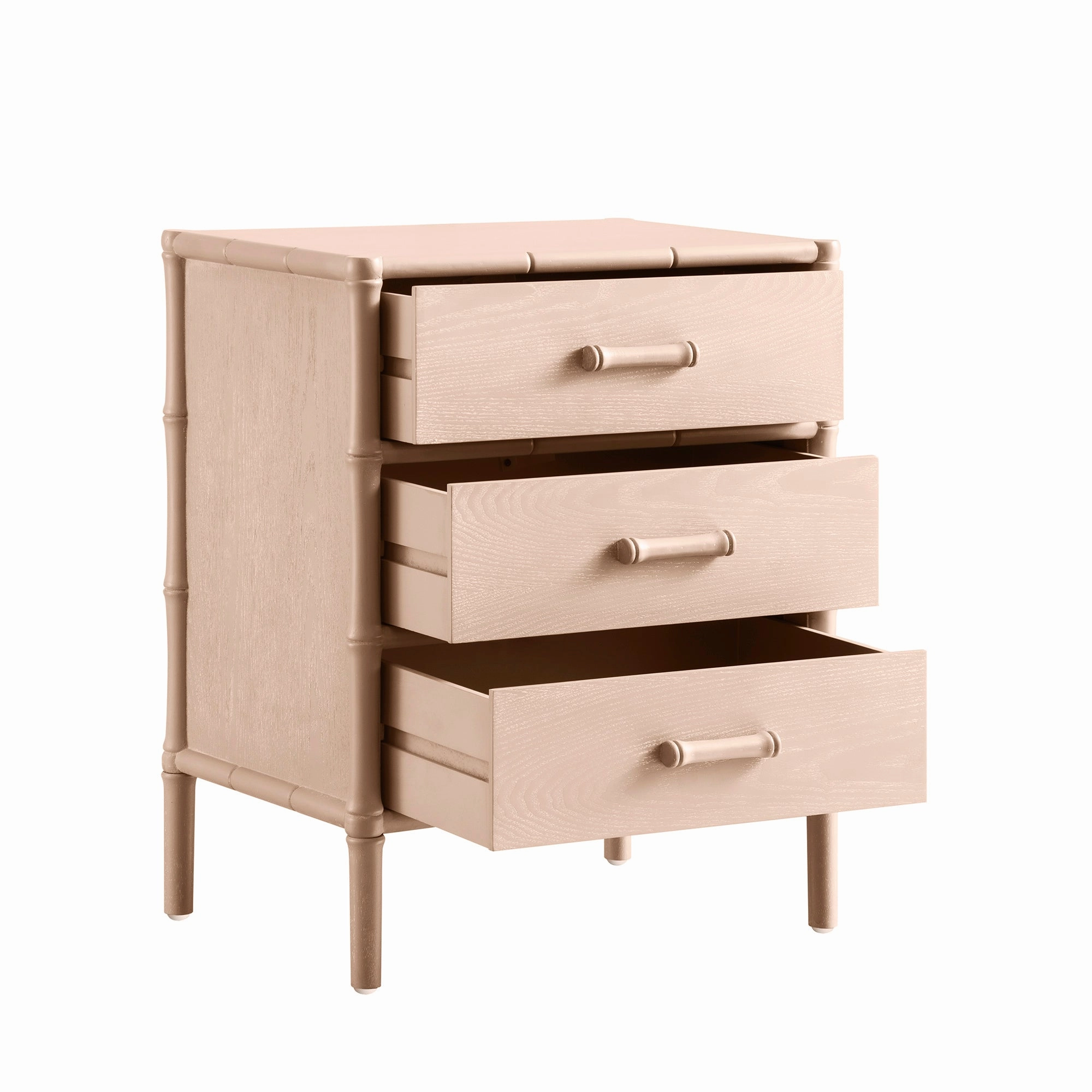 Elstowe Faux Bamboo 3-Drawer Bedside Table, Nude Pink