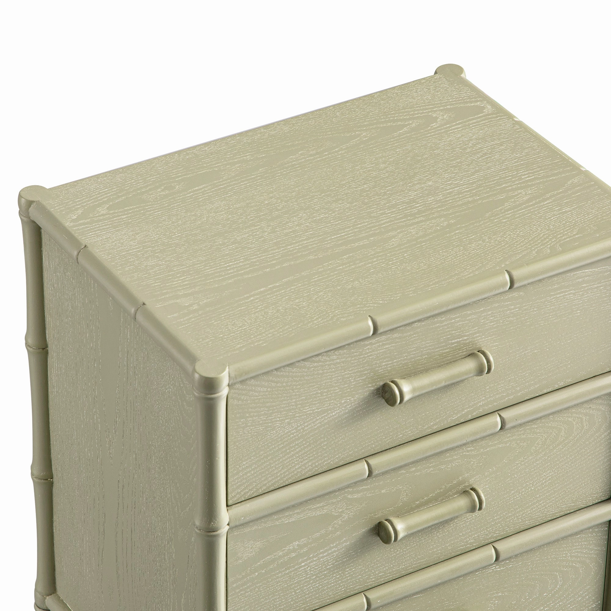 Elstowe Faux Bamboo 3-Drawer Bedside Table, Sage Green