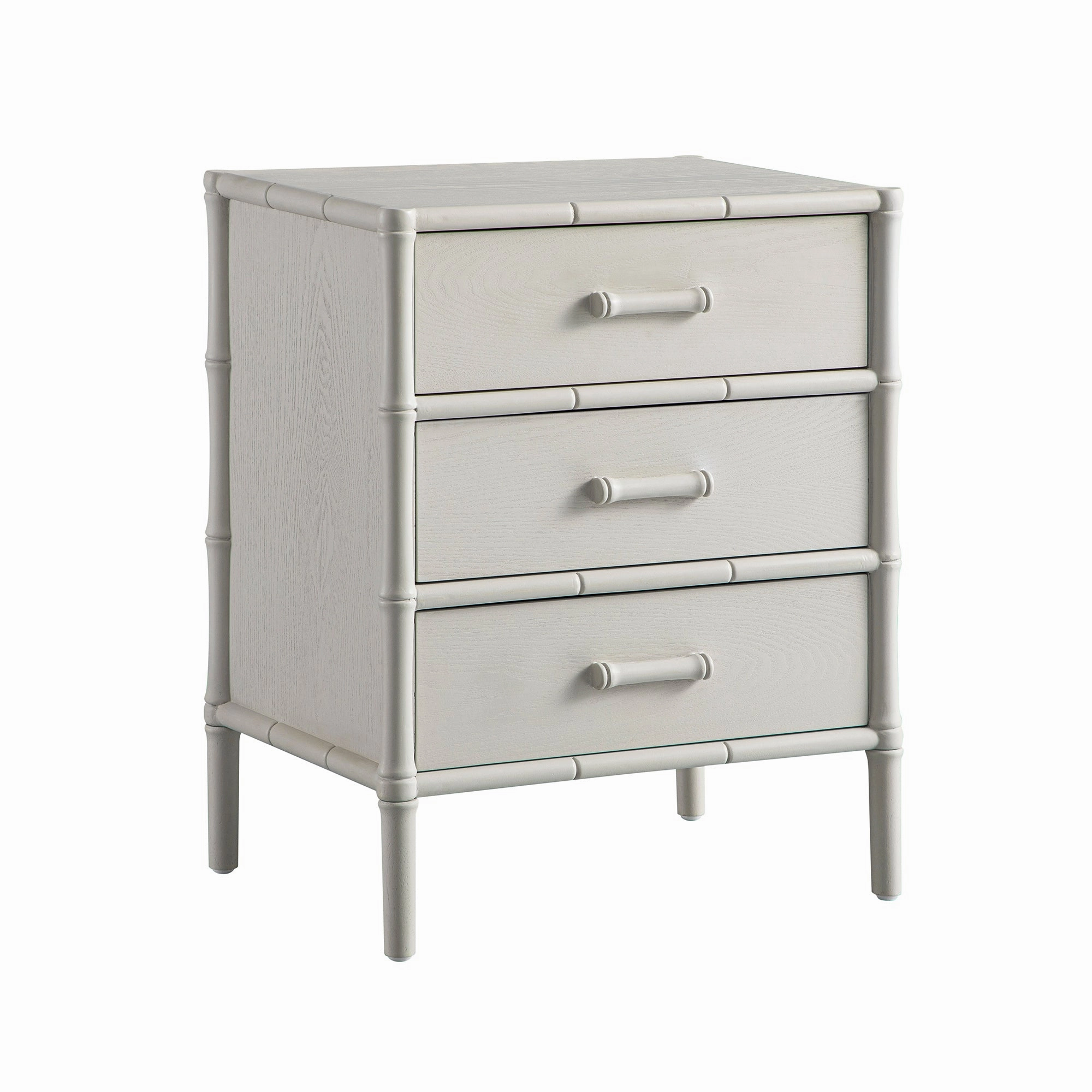 Elstowe Faux Bamboo 3-Drawer Bedside Table, Shaded White