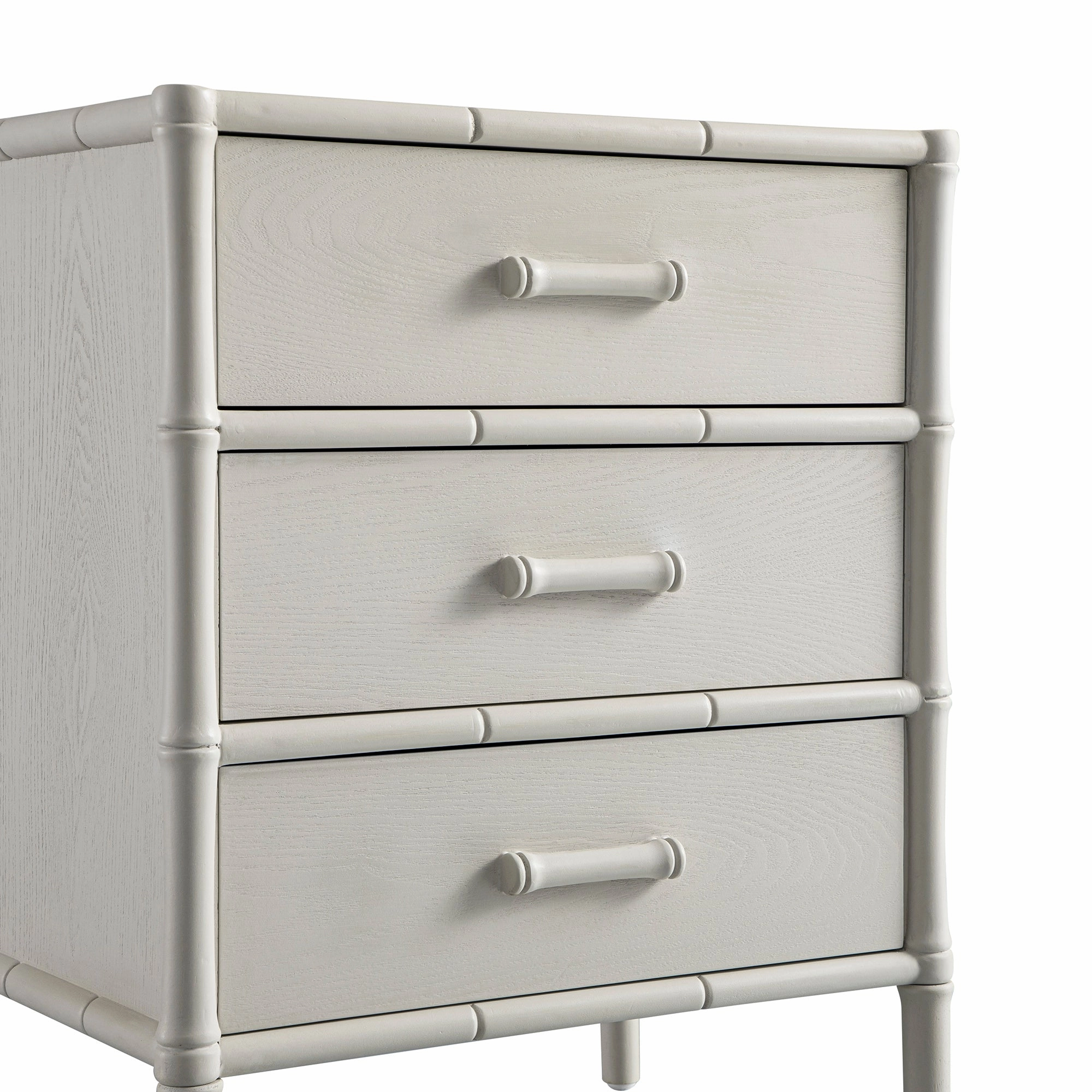 Elstowe Faux Bamboo 3-Drawer Bedside Table, Shaded White