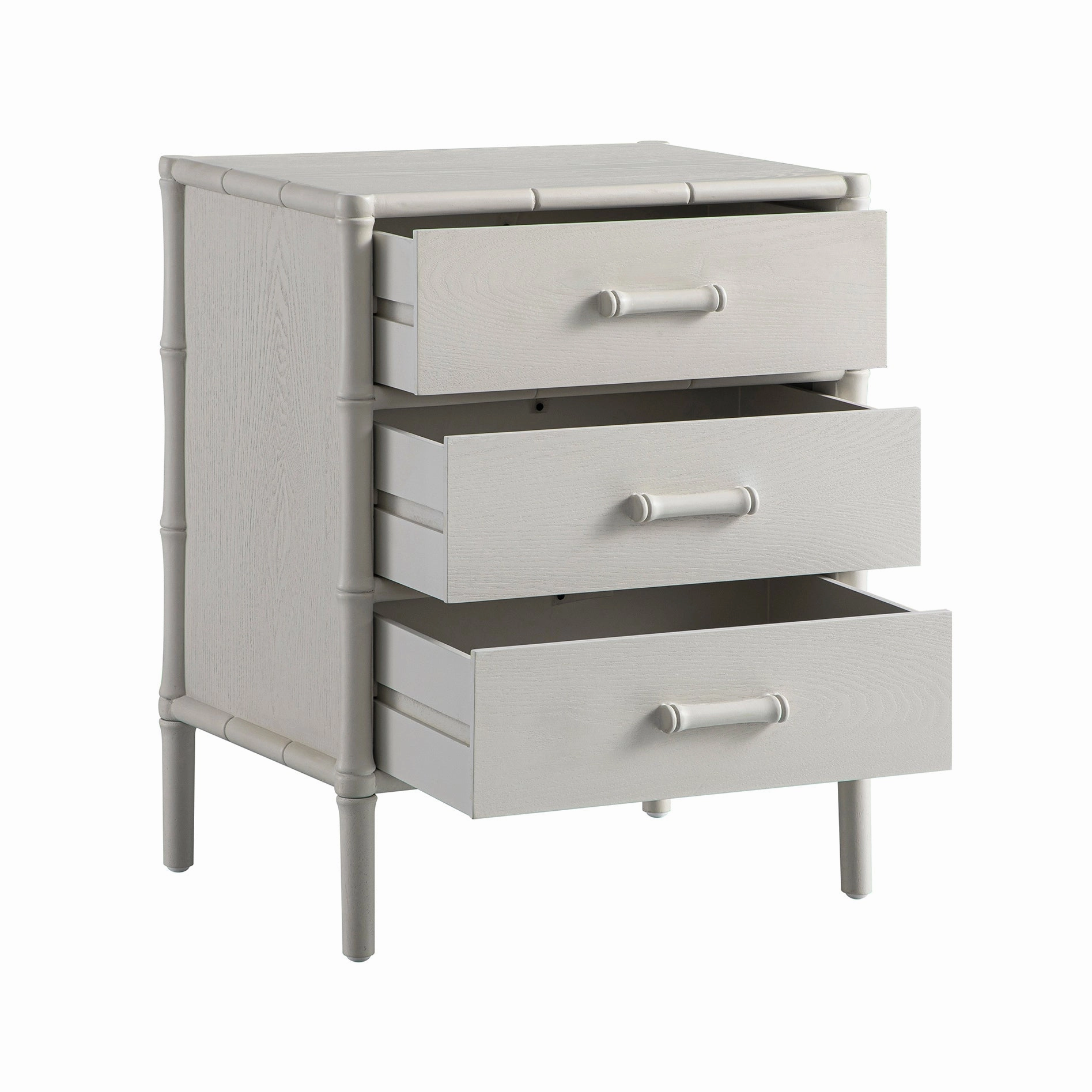 Elstowe Faux Bamboo 3-Drawer Bedside Table, Shaded White