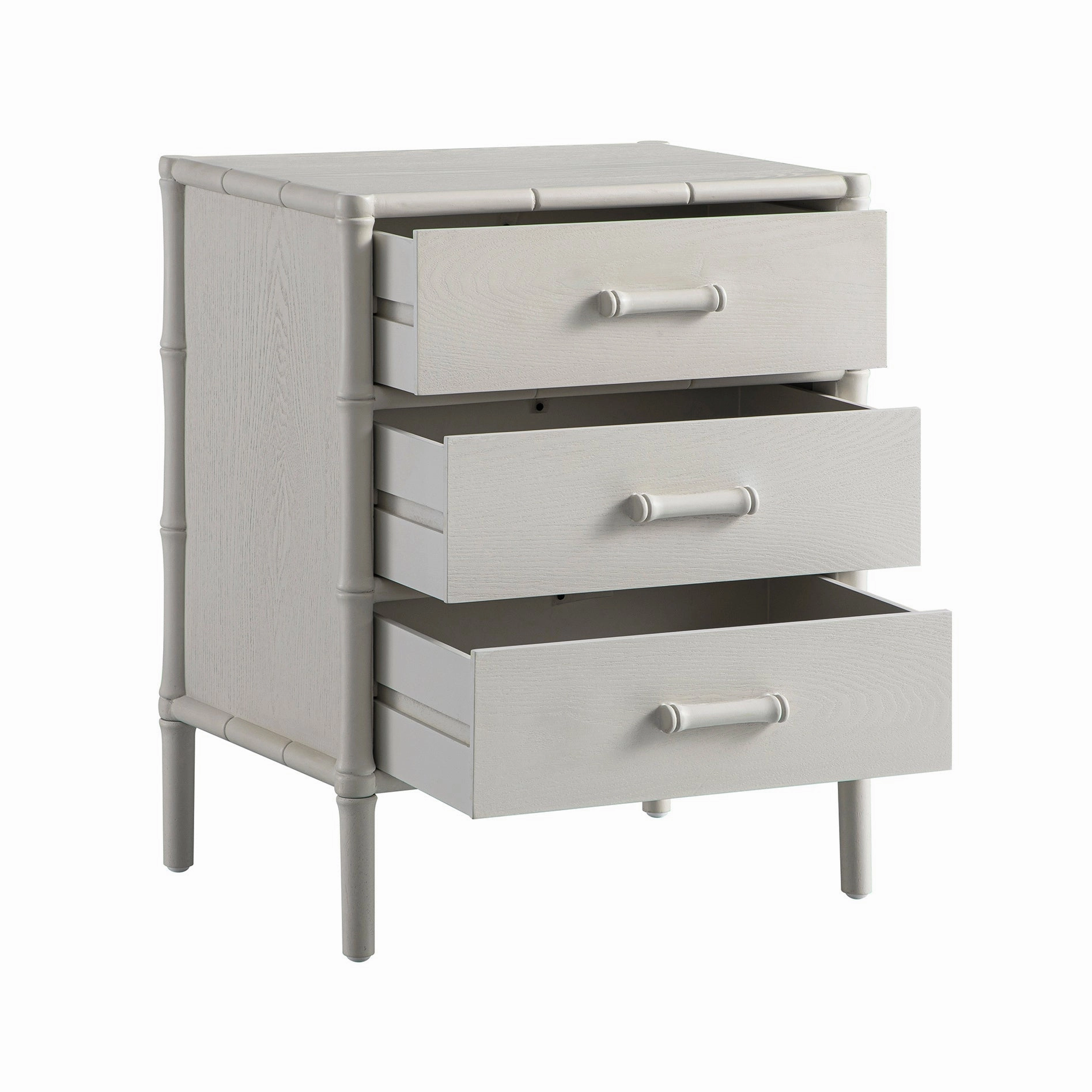 Elstowe Faux Bamboo 3-Drawer Bedside Table, Shaded White