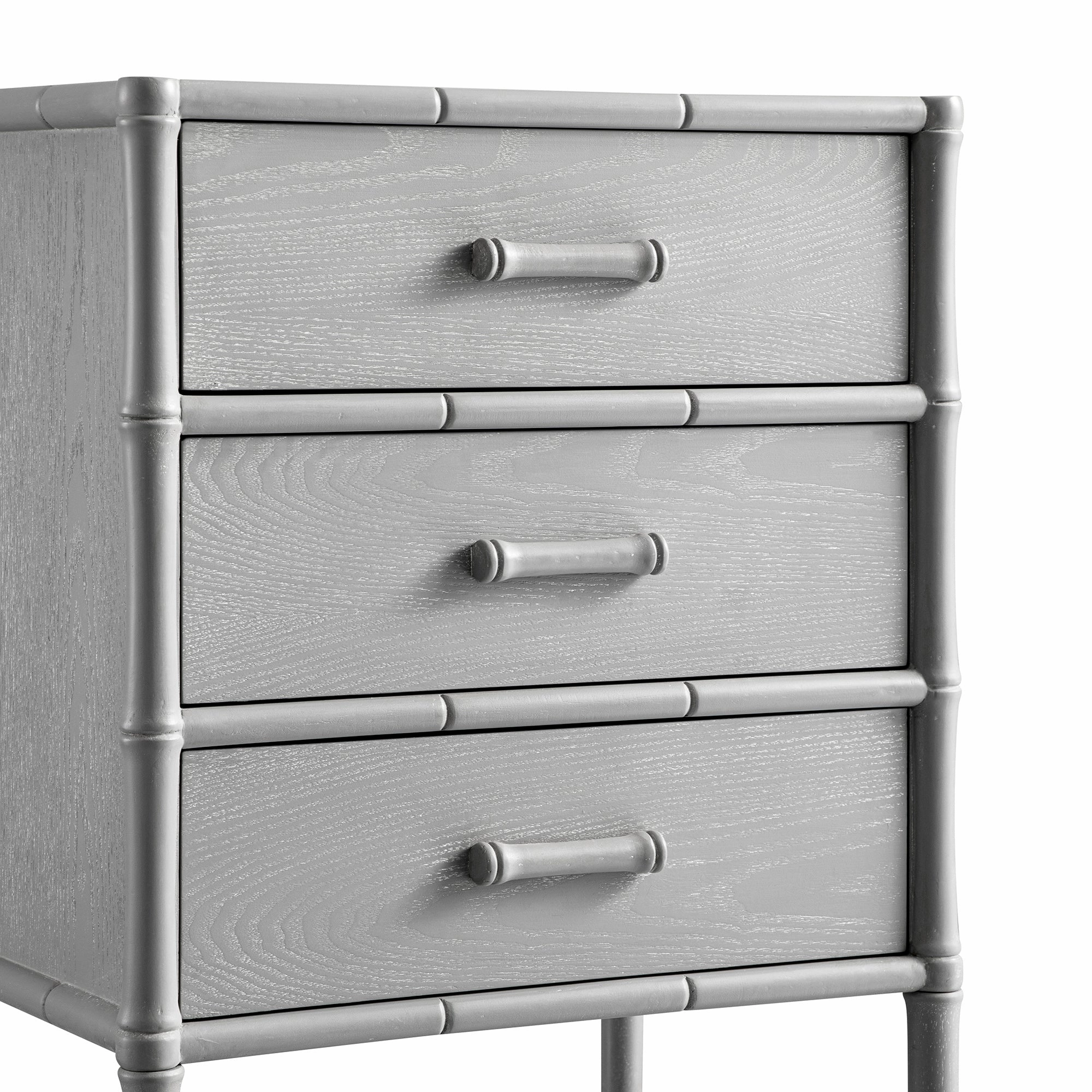 Elstowe Faux Bamboo 3-Drawer Bedside Table, Warm Grey
