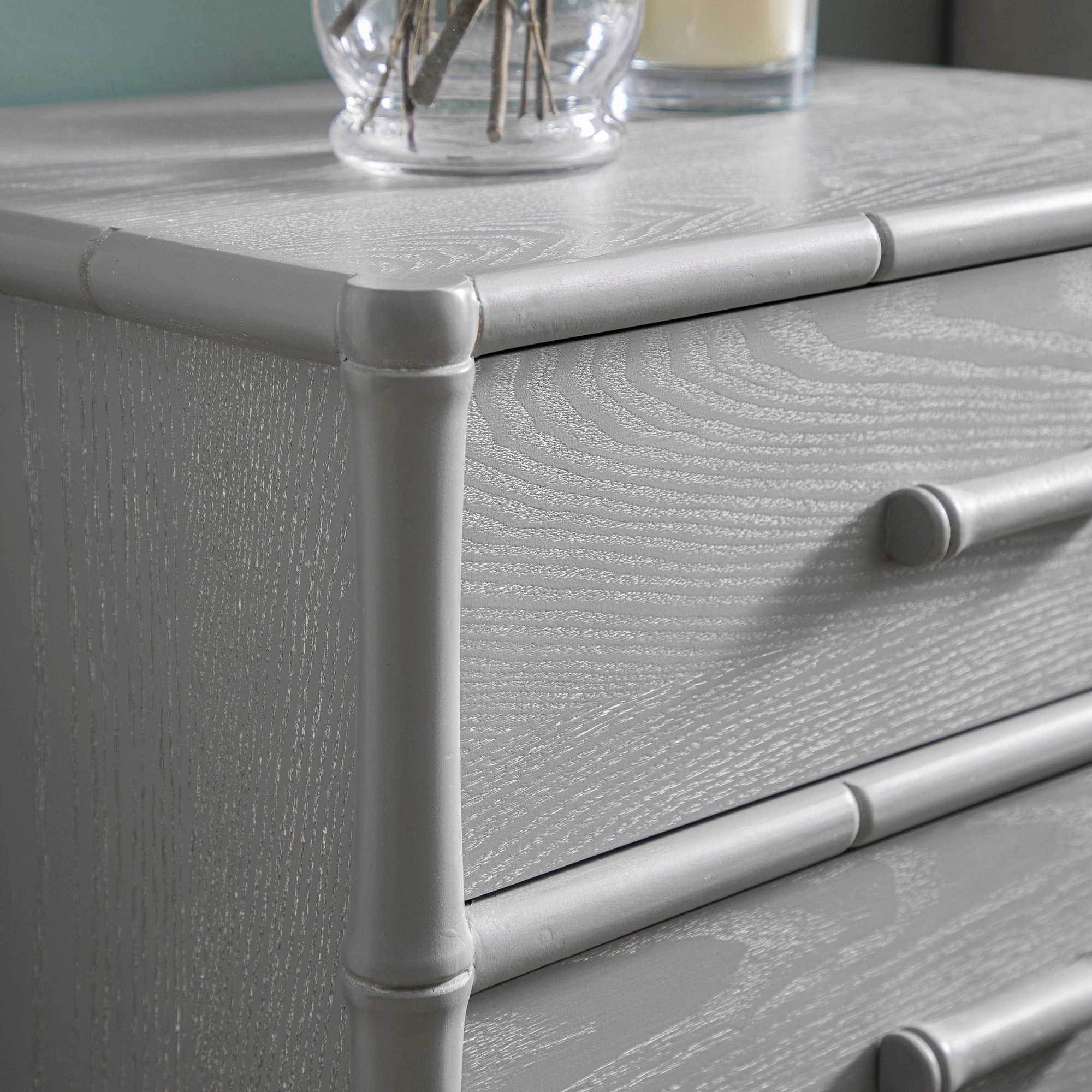 Elstowe Faux Bamboo 3-Drawer Bedside Table, Warm Grey