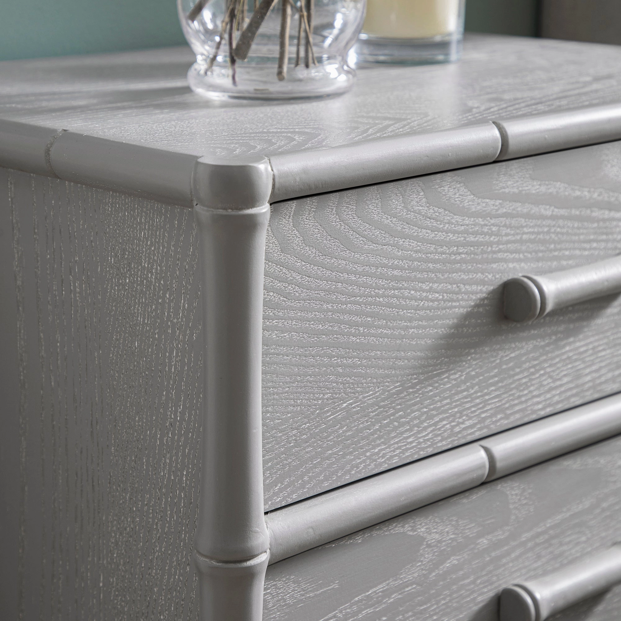 Elstowe Faux Bamboo 3-Drawer Bedside Table, Warm Grey