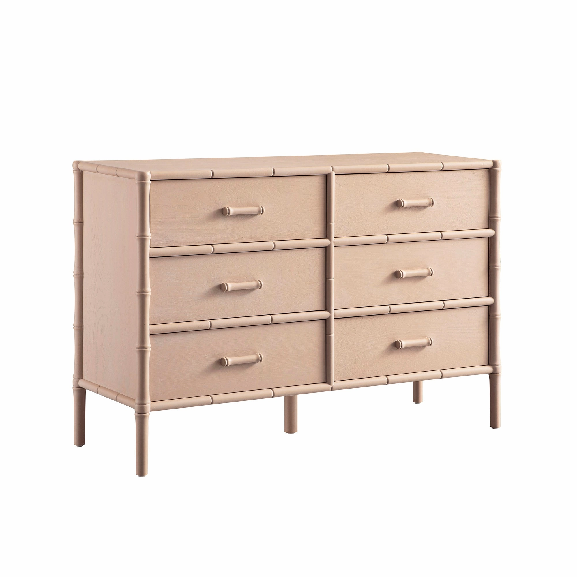 Elstowe Faux Bamboo 6-Drawer Chest, Nude Pink