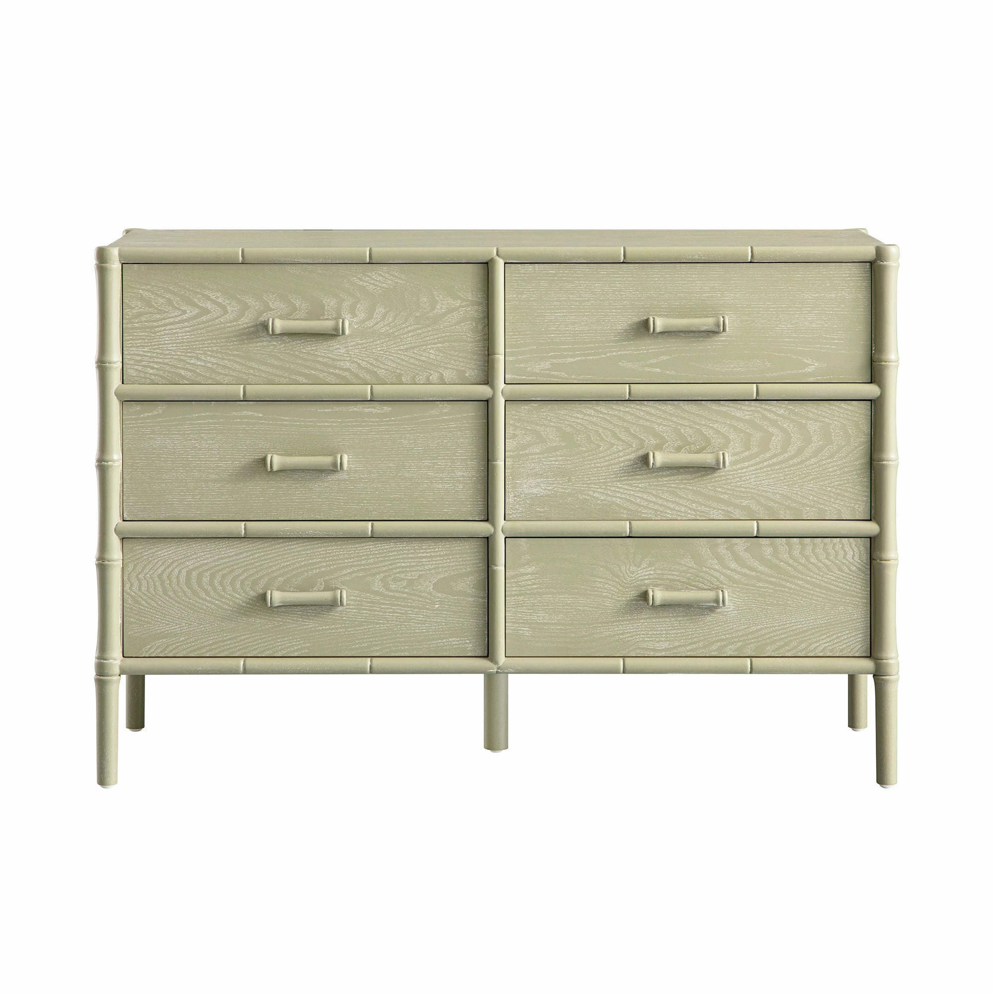 Elstowe Faux Bamboo 6-Drawer Chest, Sage Green