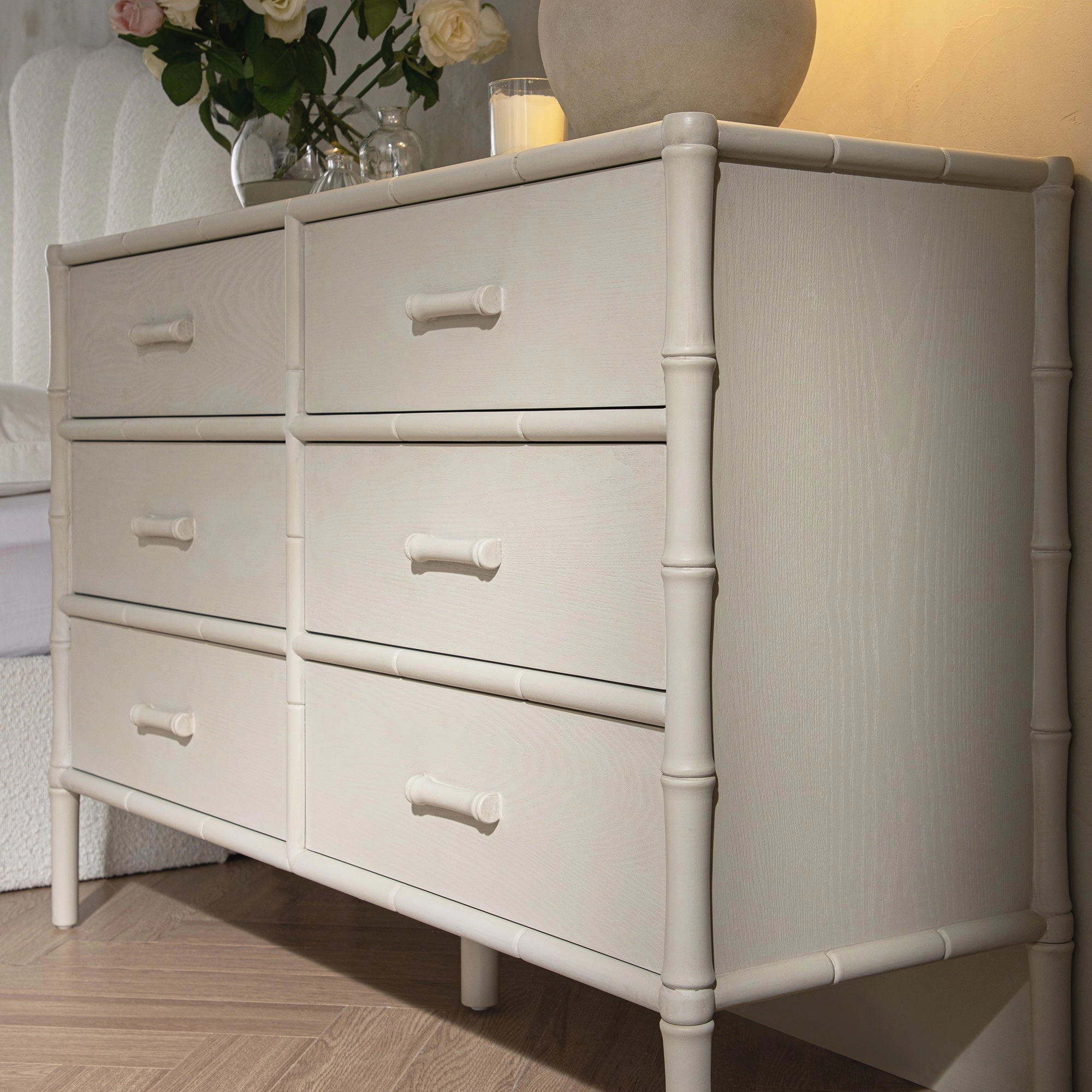 Elstowe Faux Bamboo 6-Drawer Chest, Shaded White