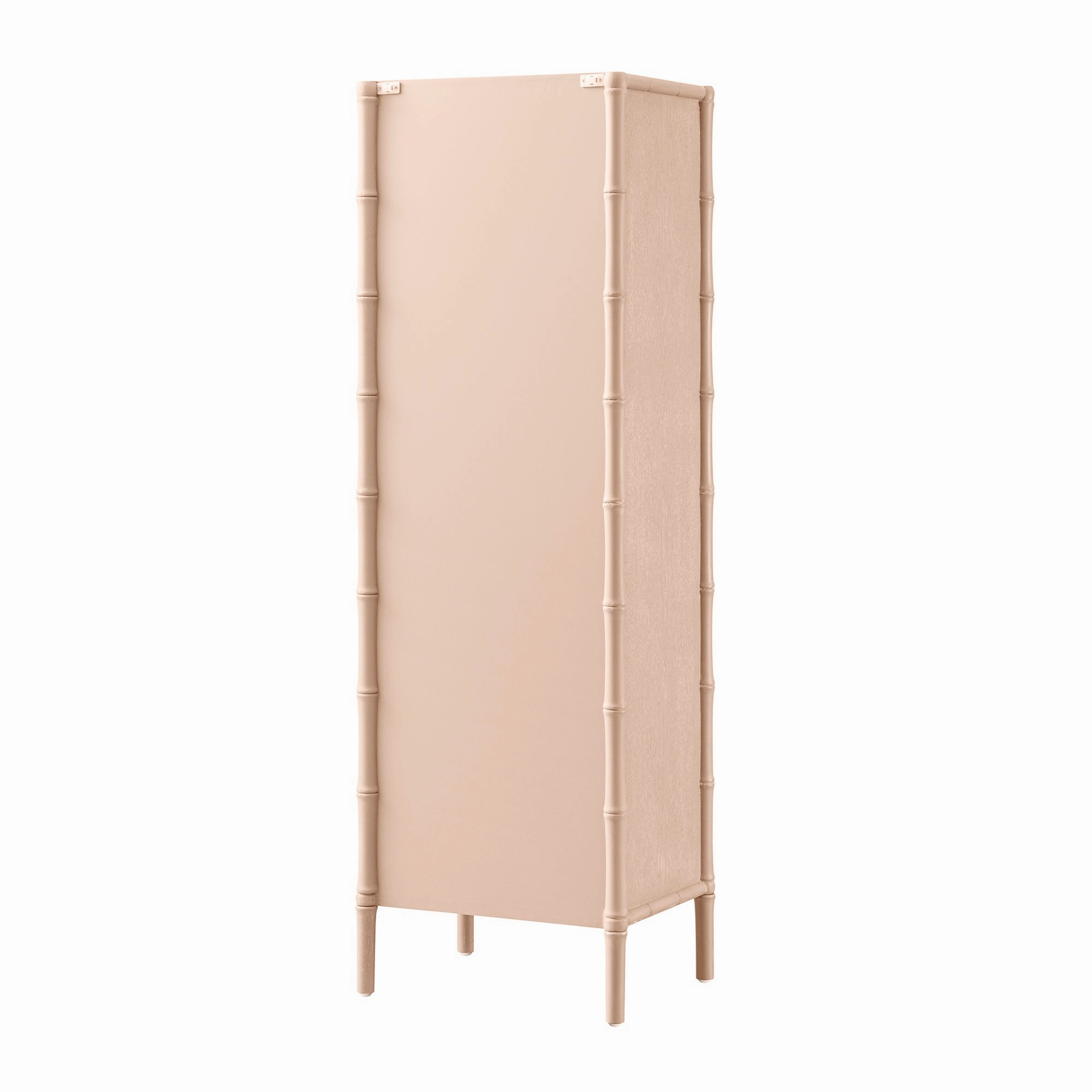 Elstowe Faux Bamboo and Fluted Glass 1-Door Cabinet, Nude Pink