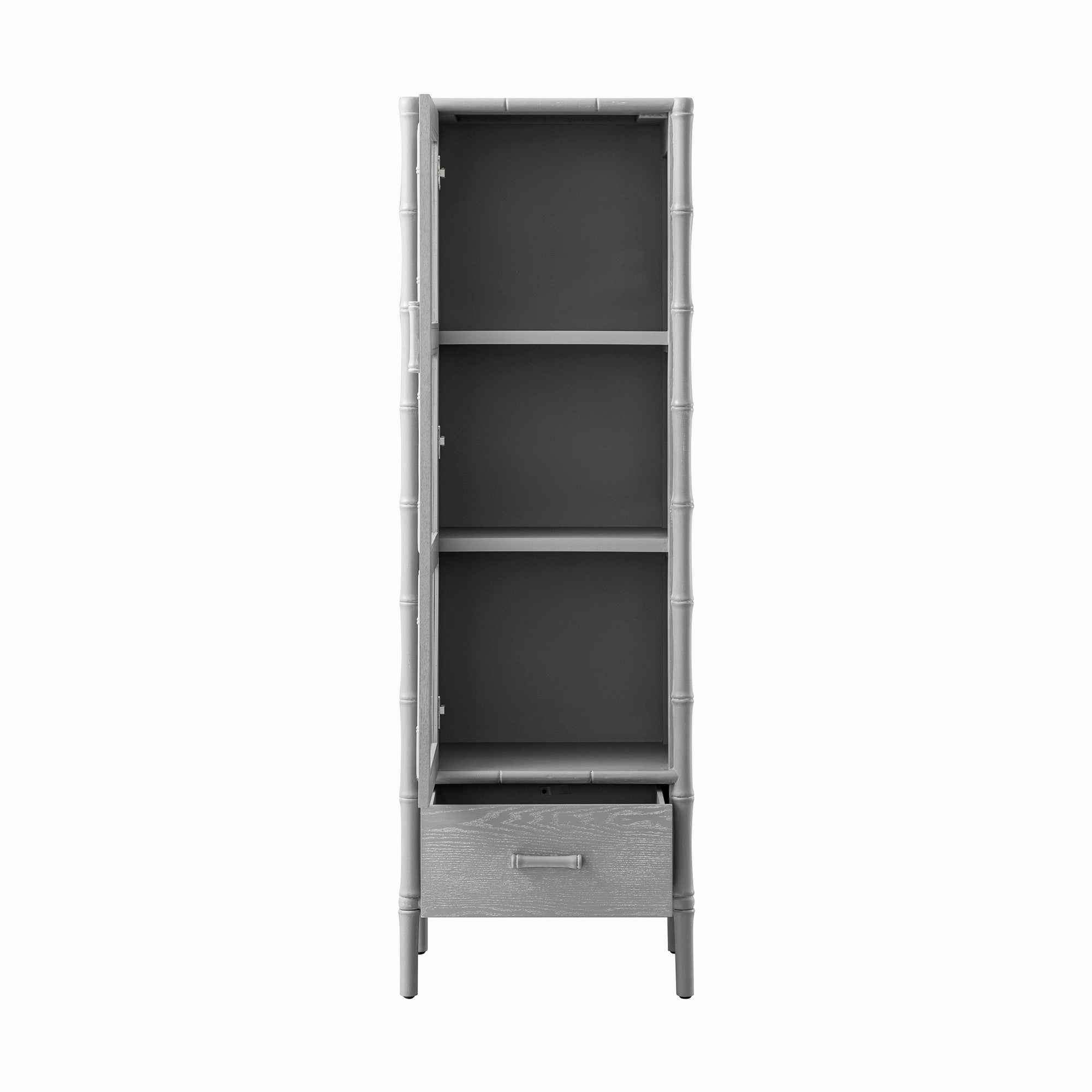 Elstowe Faux Bamboo and Fluted Glass 1-Door Cabinet, Warm Grey