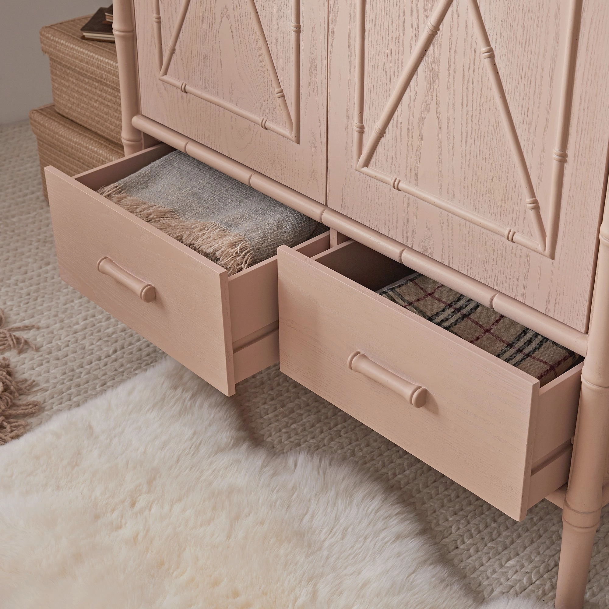 Elstowe Faux Bamboo Double Wardrobe, Nude Pink