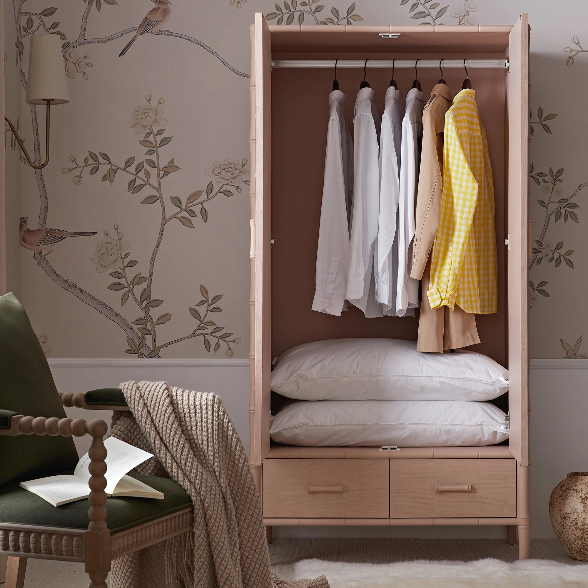 Elstowe Faux Bamboo Double Wardrobe, Nude Pink