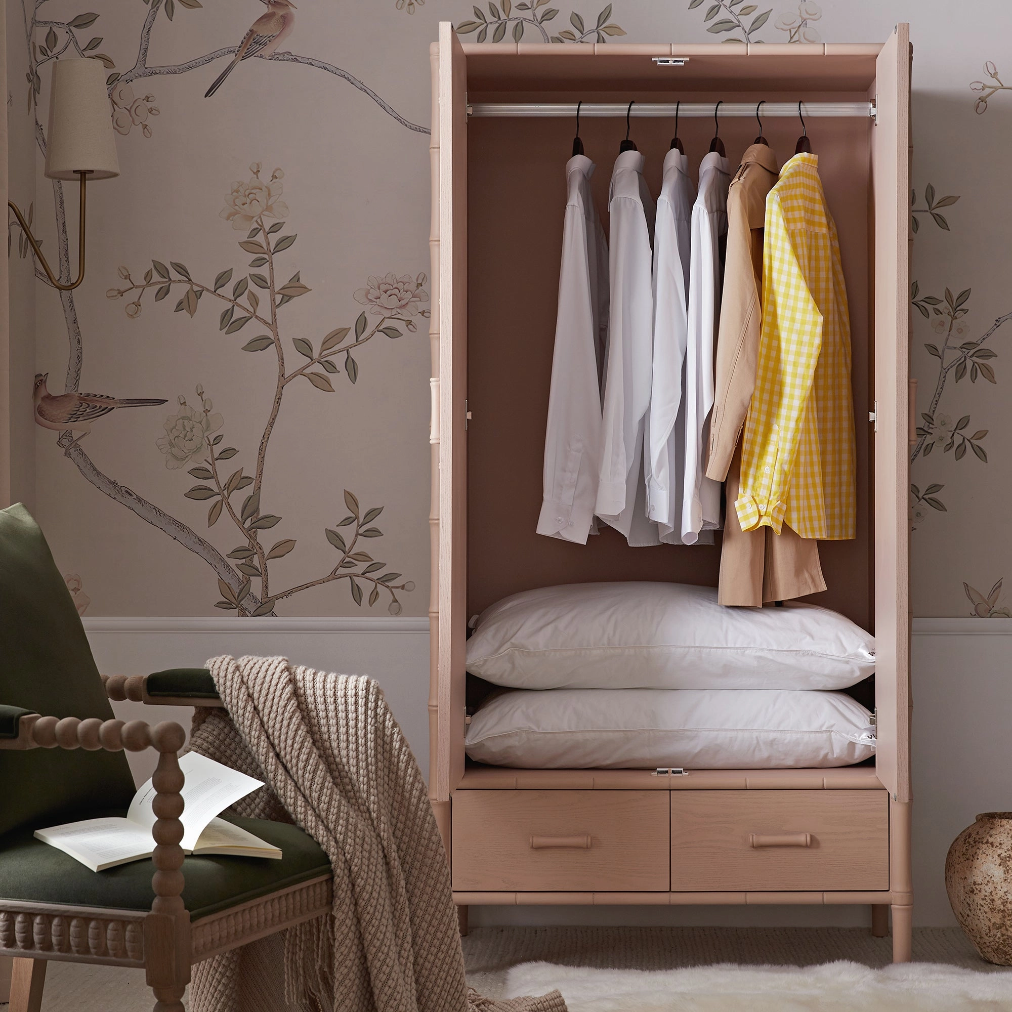 Elstowe Faux Bamboo Double Wardrobe, Nude Pink