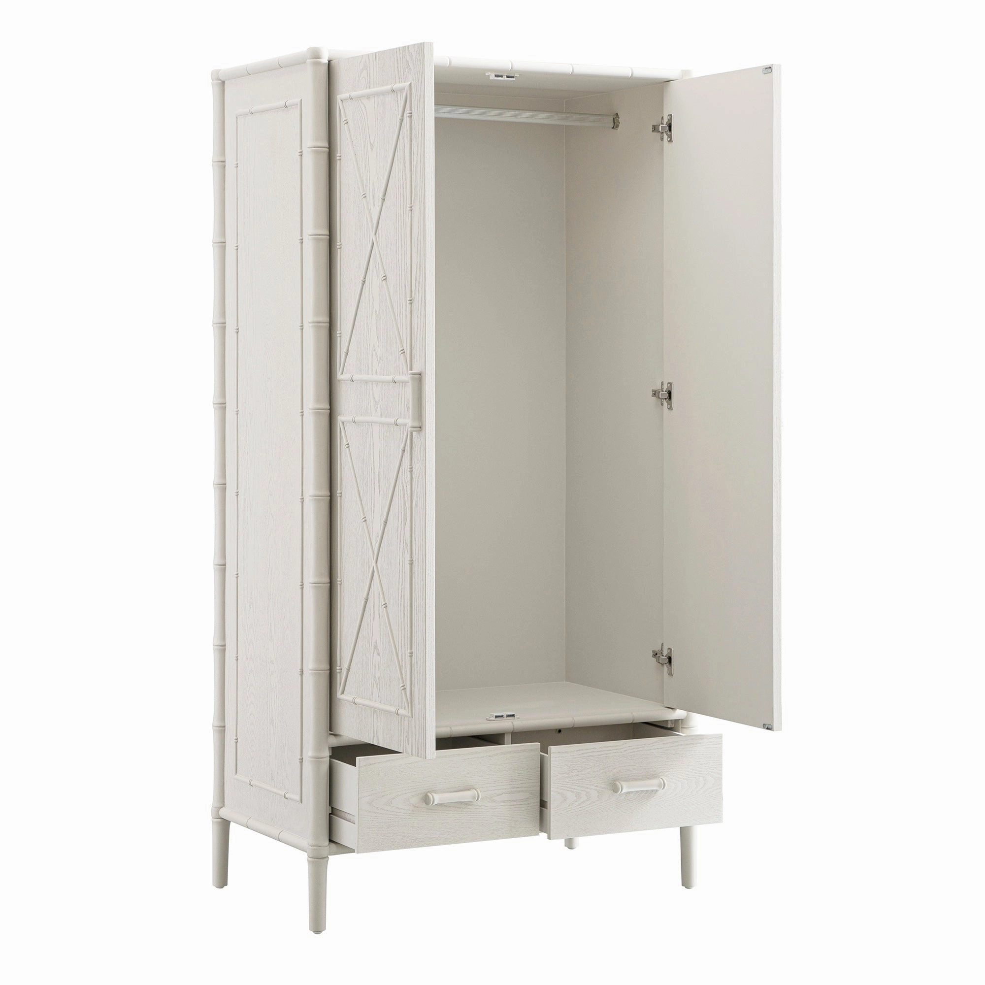 Elstowe Faux Bamboo Double Wardrobe, Shaded White