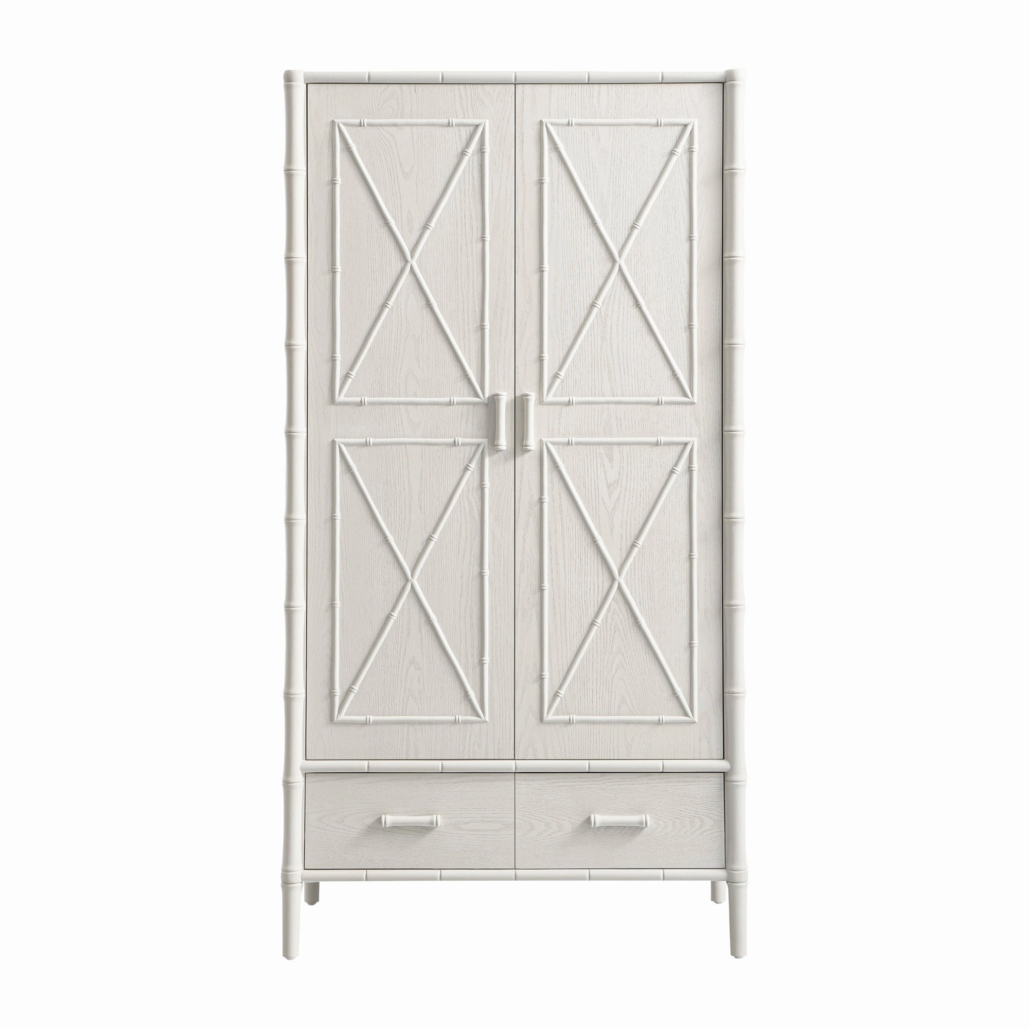 Elstowe Faux Bamboo Double Wardrobe, Shaded White