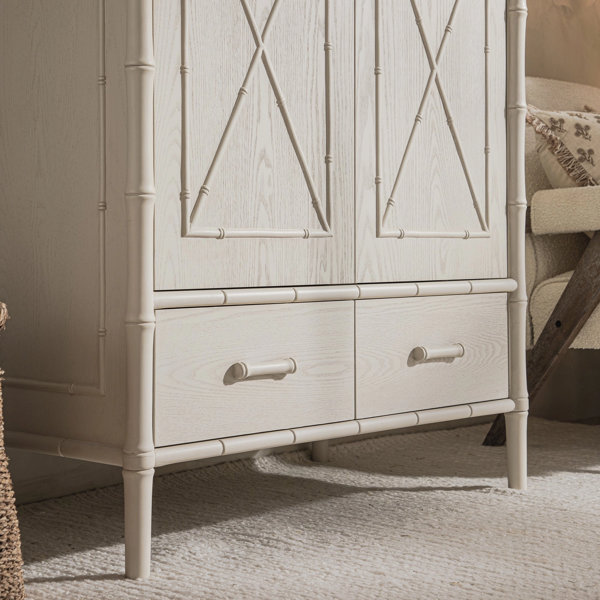 Elstowe Faux Bamboo Double Wardrobe, Shaded White