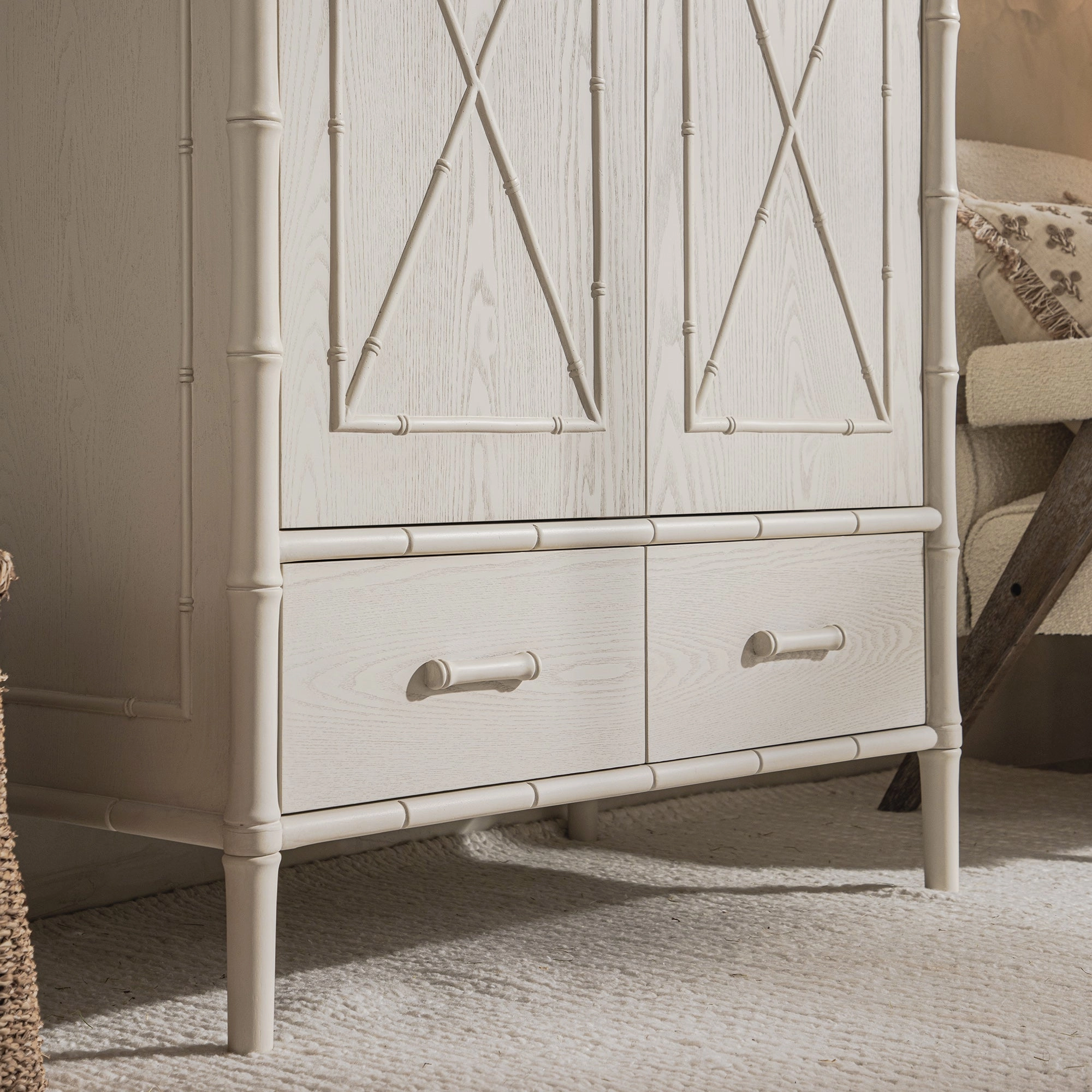 Elstowe Faux Bamboo Double Wardrobe, Shaded White