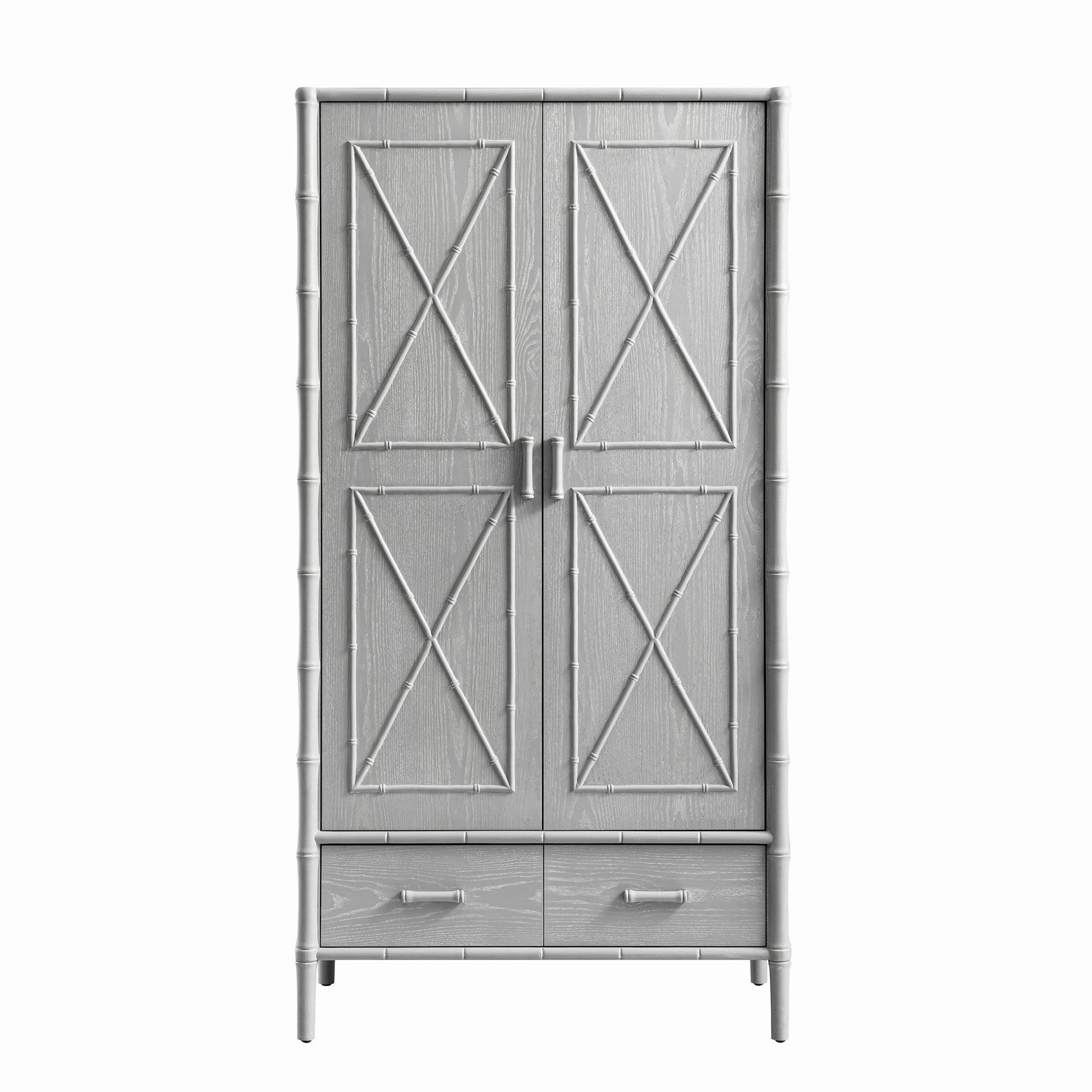 Elstowe Faux Bamboo Double Wardrobe, Warm Grey