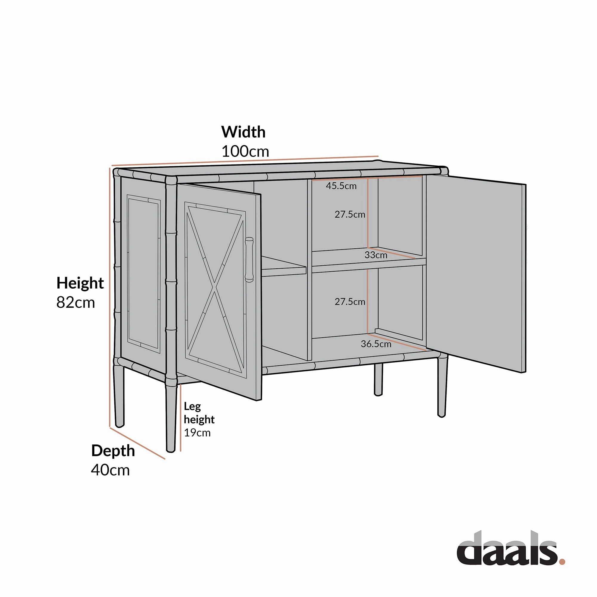 Elstowe Faux Bamboo Small Sideboard, Nude Pink