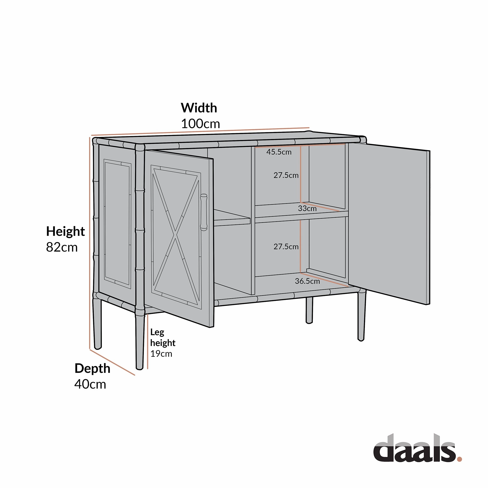 Elstowe Faux Bamboo Small Sideboard, Sage Green