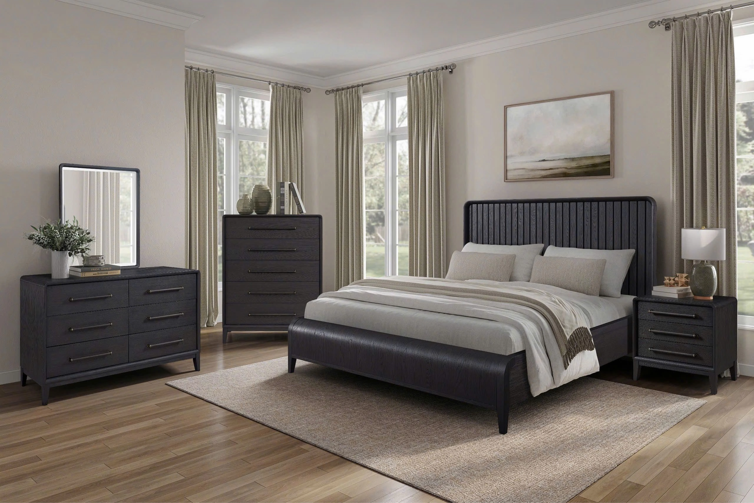 Elure 3 - Piece King Waterfall Panel Bed - Peppercorn