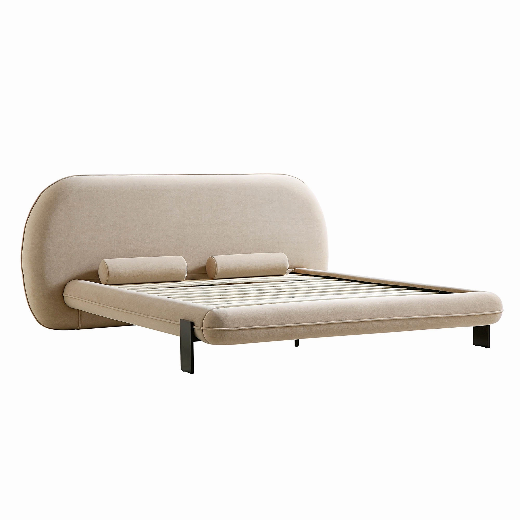 Elystan Oval Headboard Upholstered Bed, Warm Beige Fabric