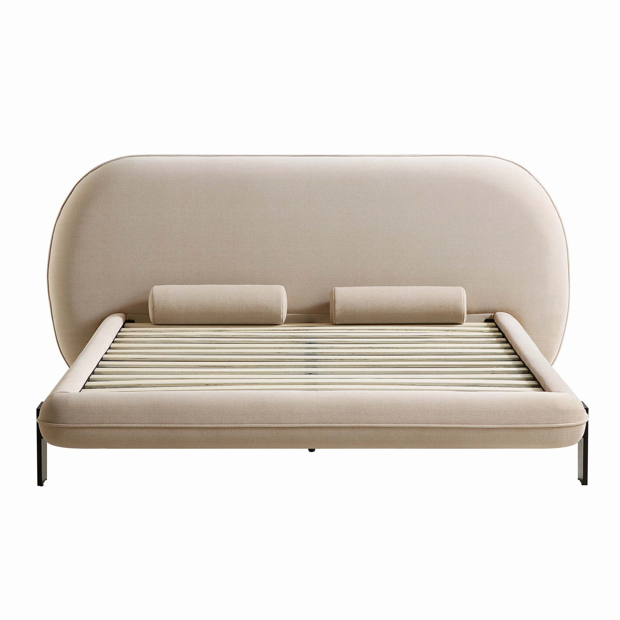 Elystan Oval Headboard Upholstered Bed, Warm Beige Fabric