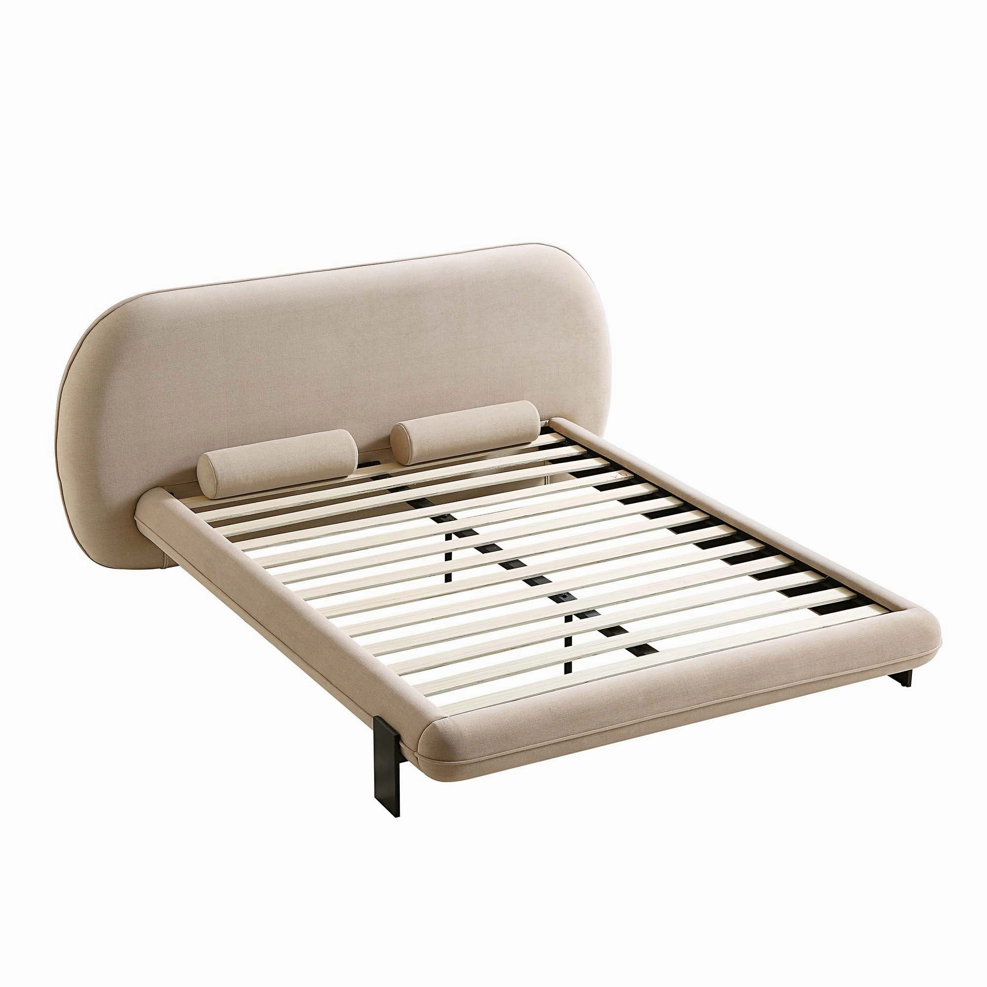 Elystan Oval Headboard Upholstered Bed, Warm Beige Fabric