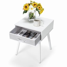 End Table Accent Bedside Table W/ 1 Removable Fabric Drawer and Solid Wooden Legs throw pillow, fuzzy blanket