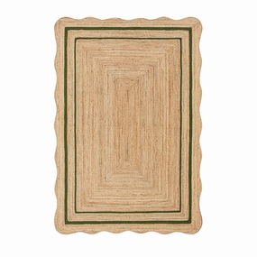 Evie Hand Braided Jute Scallop Green Border Rectangular Rug