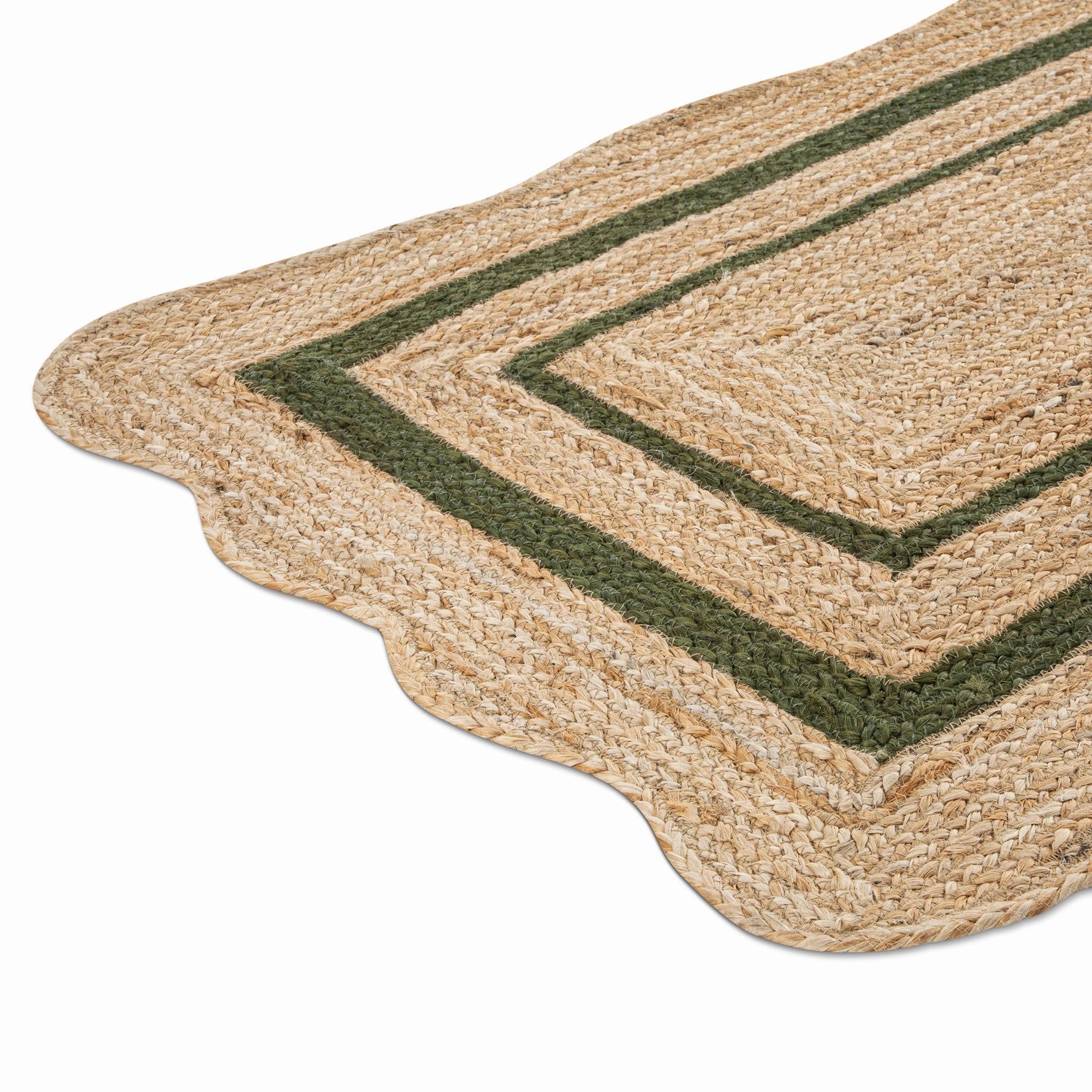 Evie Hand Braided Jute Scallop Green Runner